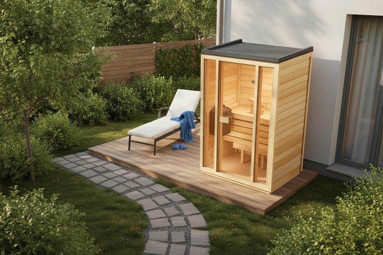 FinnTherm Saunahaus Kuuma S, BxTxH: 138 x 111 x 213 cm, 42 mm, in Naturbelassen Inkl. Fußboden