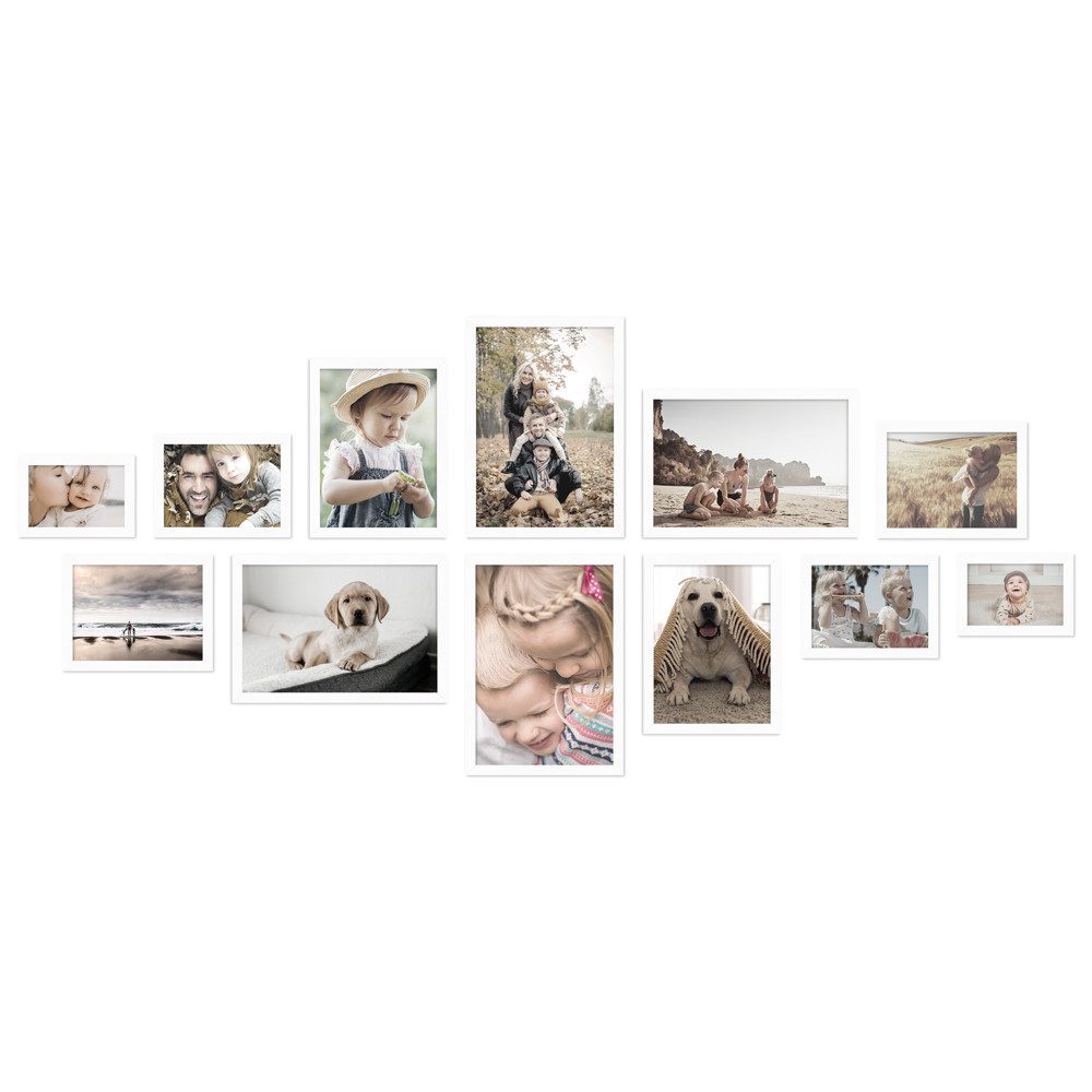 WANDStyle Bilderrahmen-Set H950, für 12 Bilder, Weiß, aus Massivholz im Stil Modern