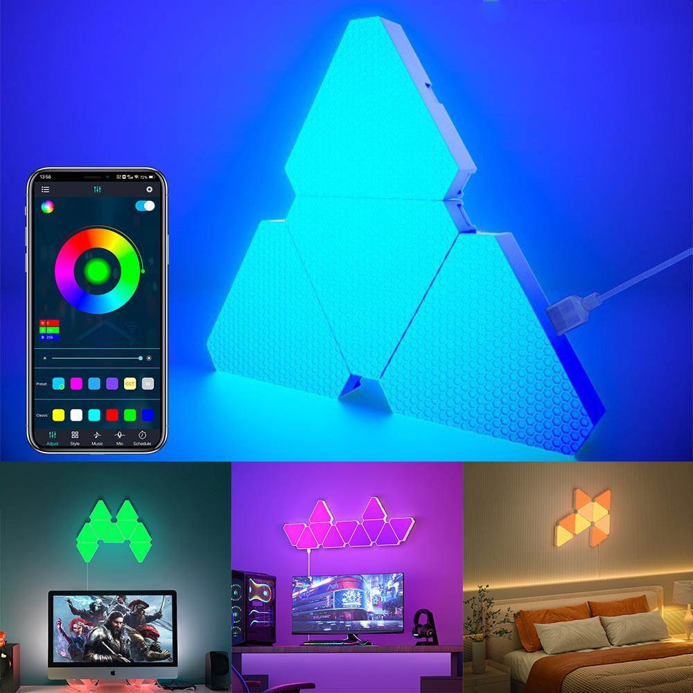 DTC GmbH LED Nachtlicht LED Wandleuchte Smart LED Panel Triangles RGB Sync Musik 3/6/10 St., 3 Stück, LED Dekolicht Leuchtfiguren Dimmfunktion, für Schlafzimmer Spielzimmer, RGB, App & Fernbedienung, Wohnzimmer Deko