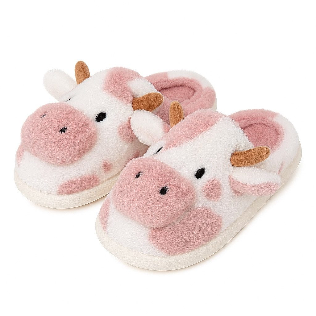 Corimori Flauschige Kuh Pantoffeln im MuhKuh-Design Plüsch Hausschuhe (Packung, Geschenk) lustige Plüsch Slipper für Kinder und Erwachsene, EU Größe 38-39