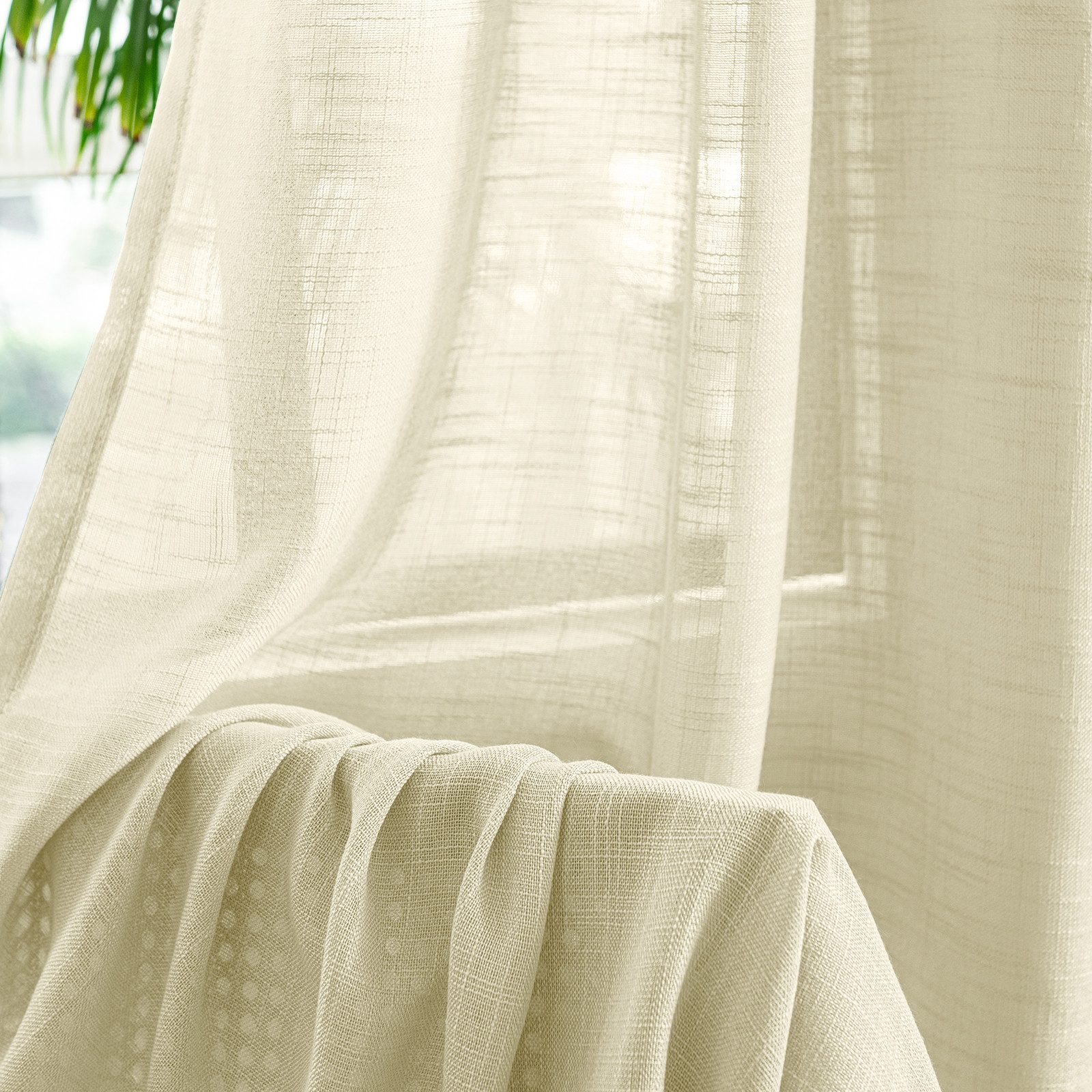 Sunicol Gardine 2er Set Voile Vorhänge Sheer mit Ösen Transparente Leinenvorhang, Leinen Optik Wohnzimmer Lichtdurchlässig Dekoschal Schlafzimmer – Bild 3 von 5