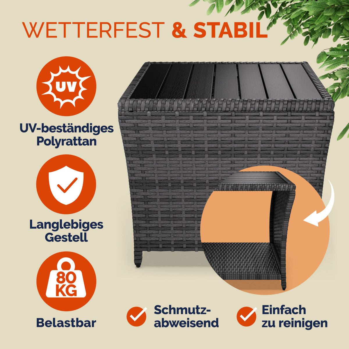 Casaria Beistelltisch (1-St), Polyrattan WPC Tischplatte 45x45x40cm Wetterf günstig online kaufen