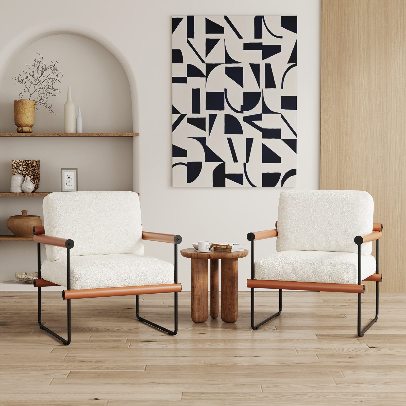 Jiexi Polsterstuhl Akzentsessel mit Armlehnen 2er Set, Sherpa-Fleece-Stoff