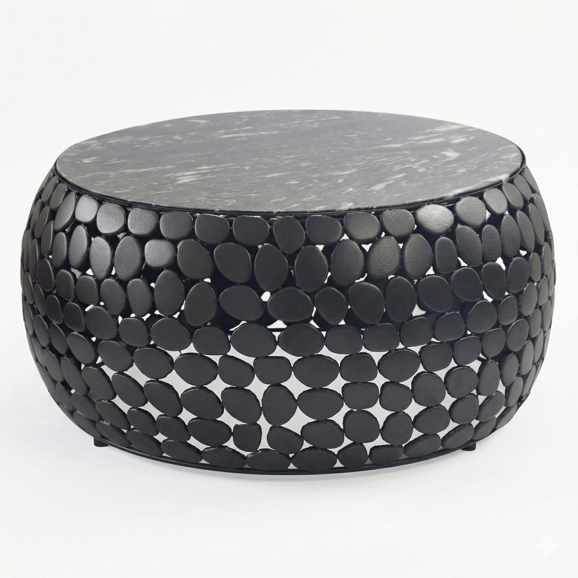 Wohnling Couchtisch WL7.358 Couchtisch rund Aluminium schwarz 65cm Marmor Wohnzimmertisch (Eleganter Blickfang für stilvolle Wohnräume), Hochwertige Materialien mit besonderer Form