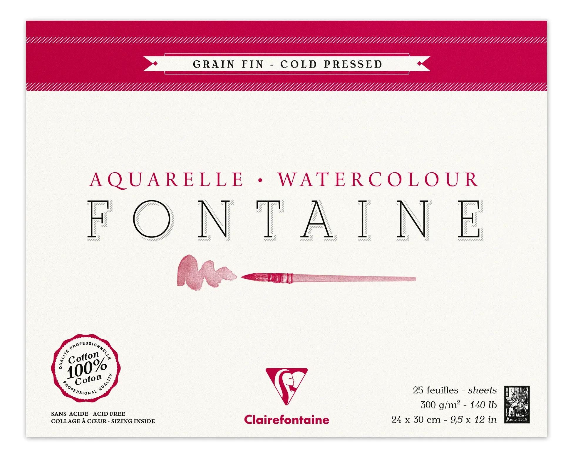 Zeichenpapier Aquarellblock Fontaine, Hadern, 24x30cm, 25 Blatt weiß 96414C