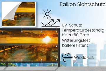 MuchoWow Balkonsichtschutz Sonne - Strand - Düne - Horizont - Gras - Weg - Orange (1-St) Balkon Sichtschutz 90x200, Windschutz für Zaun PVC, 200x90 cm