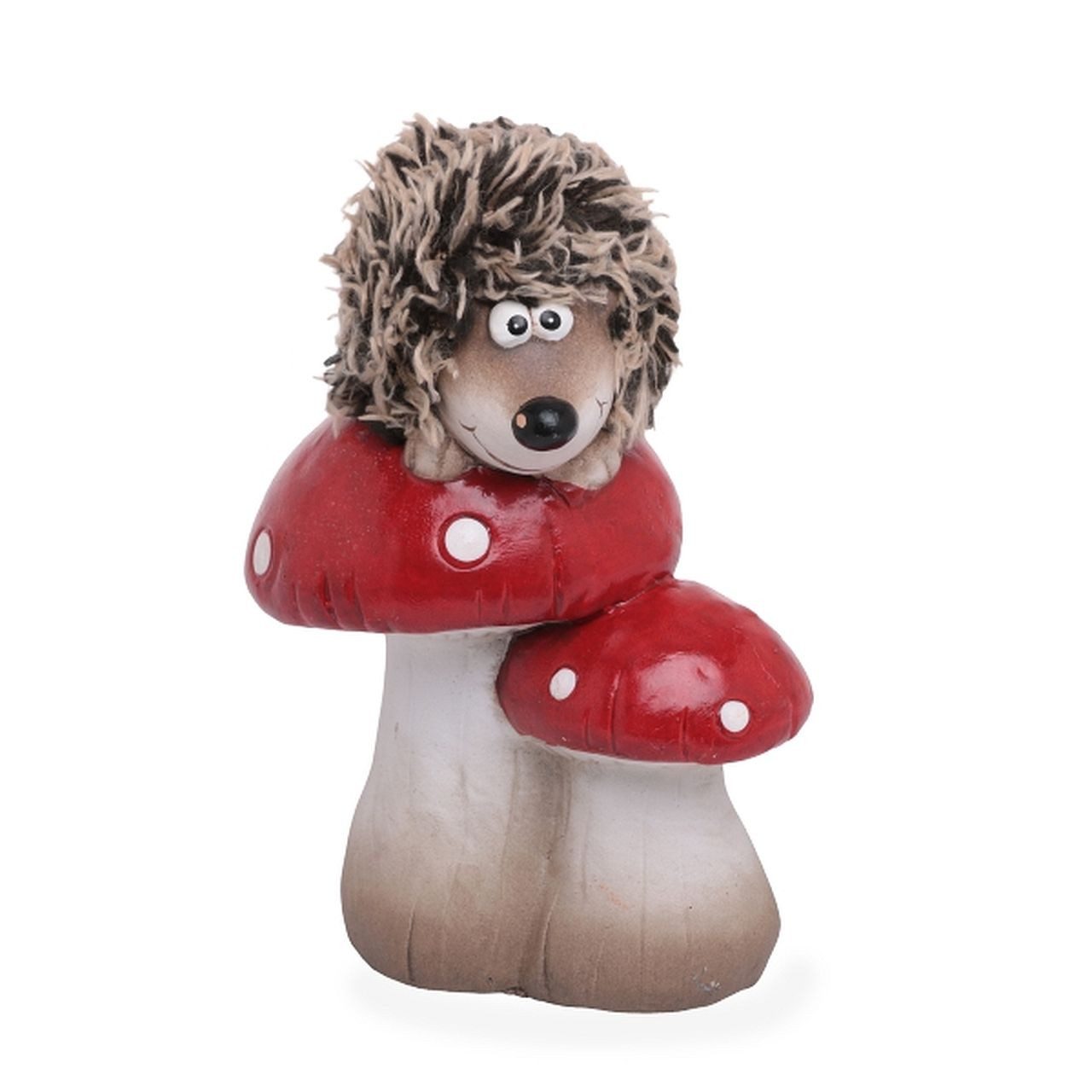 Dragimex Dekofigur Igel mit Pilz, braun/rot, Keramik – dekorative Herbstfigur für Zuhause
