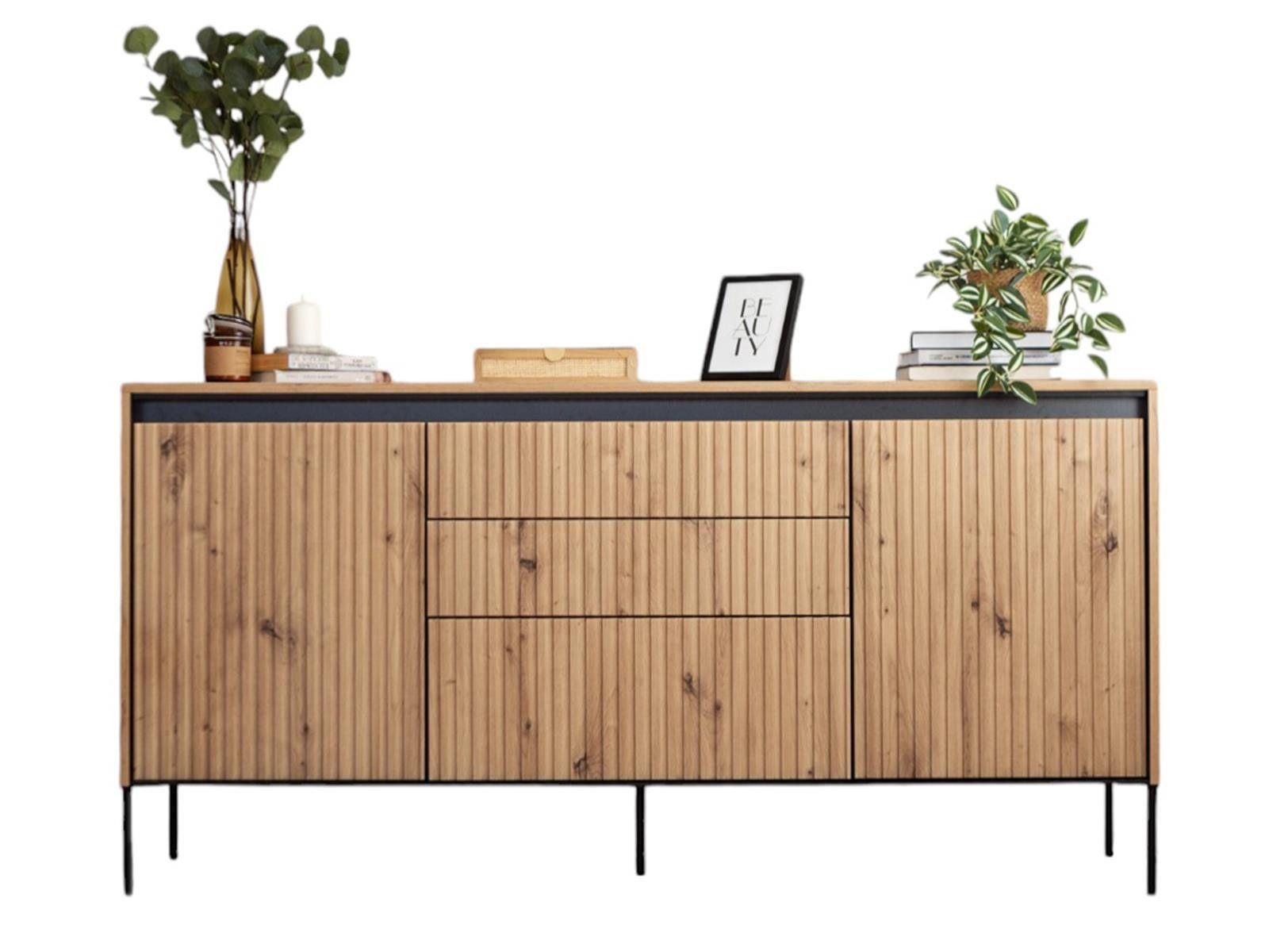 Compleo Kommode FLORE mit drei Schubladen und gerifflete Front, Schubkastenkommode