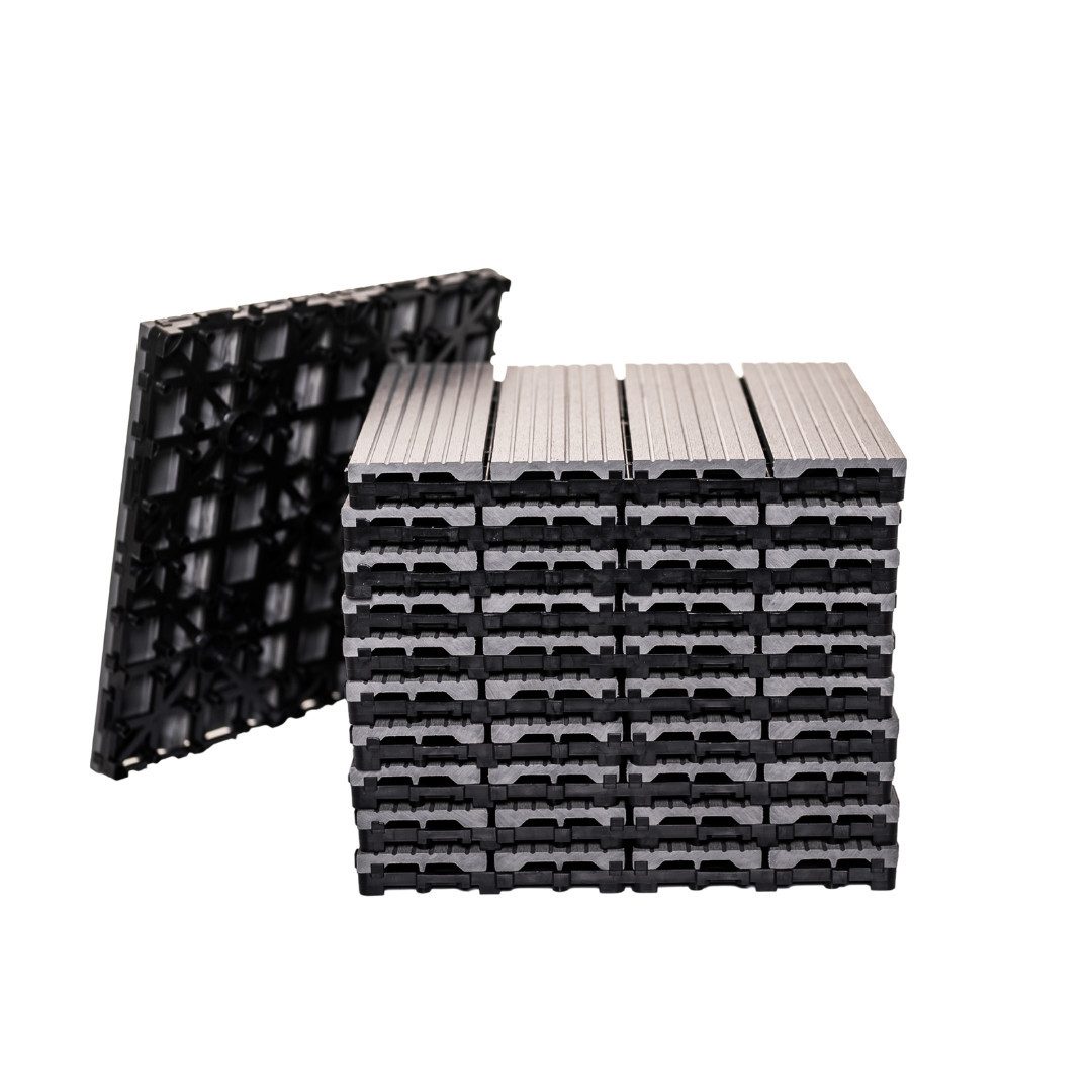 Mega-Holz Terrassendielen WPC Terrassenfliesen mit Klicksystem,1 m² Set - 11 Fliesen, 1 m², BxL: je 30x30 cm, 21 mm Stärke, (Sparset, 11-St), 30x30 cm, Wetterfest, Farbton Anthrazit, Klicksystem