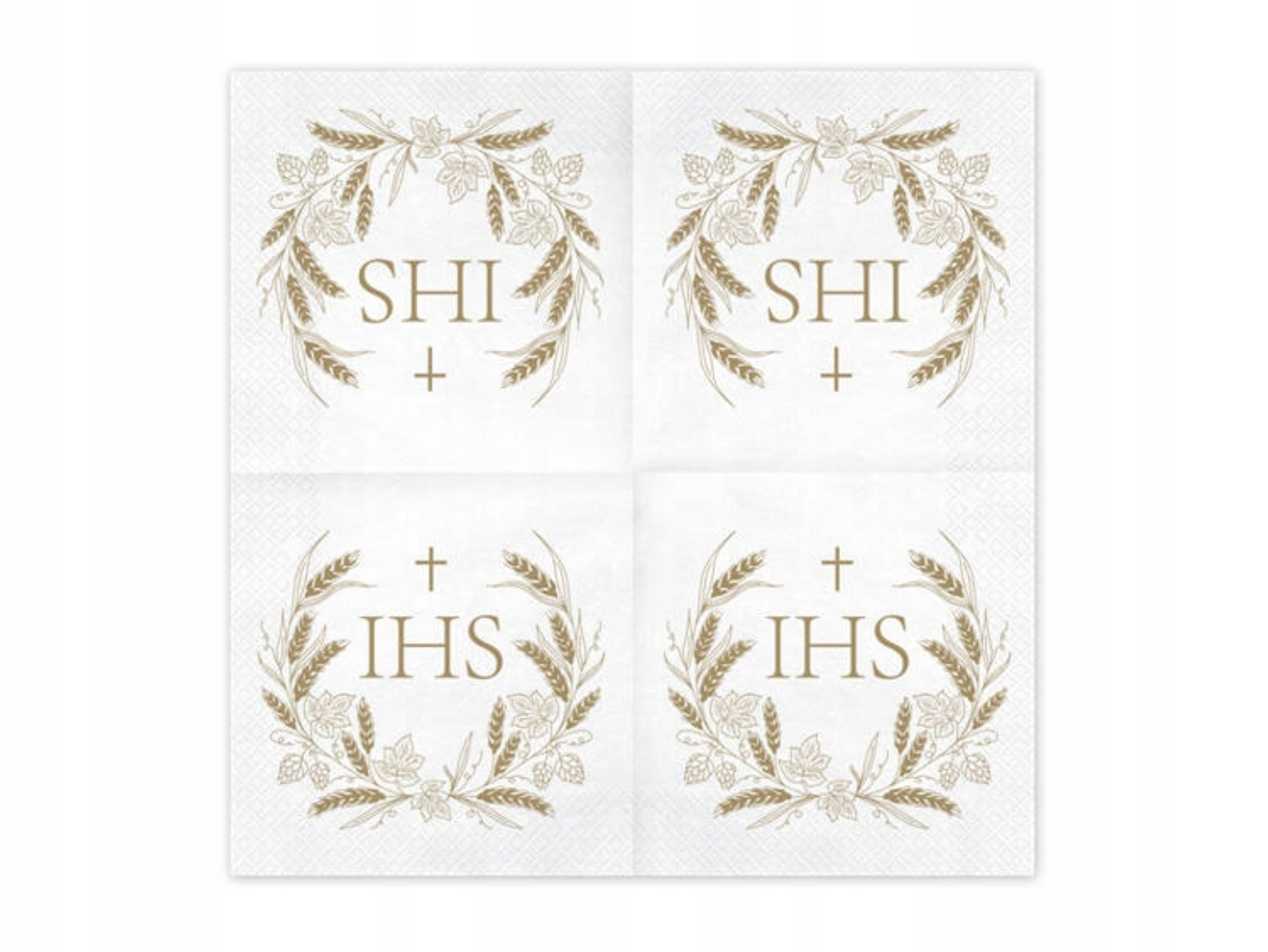 partydeco Papierserviette Servietten zur Ersten Heiligen Kommunion – Weiß mit goldener "IHS"