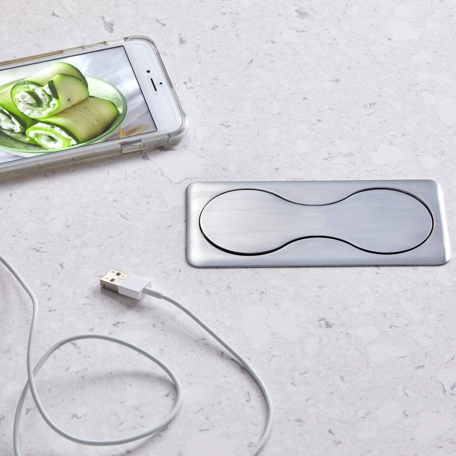 SO-TECH® Doppel Einbausteckdose eckig mit 2x Schuko o. 1x USB/1x Schu Einbau-Tischsteckdose, mit 2x Schuko- oder 1x USB/1x Schuko-Steckdose