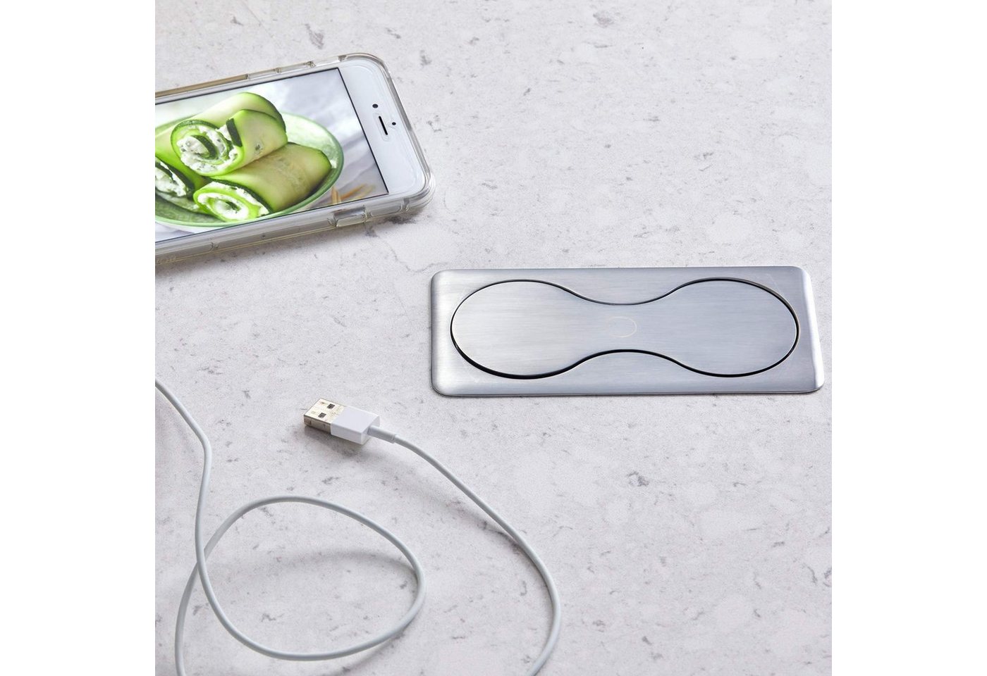 Thumbnail - SO-TECH® Doppel Einbausteckdose eckig mit 2x Schuko o. 1x USB/1x Schuko Einbau-Tischsteckdose, mit 2x Schuko- oder 1x US...
