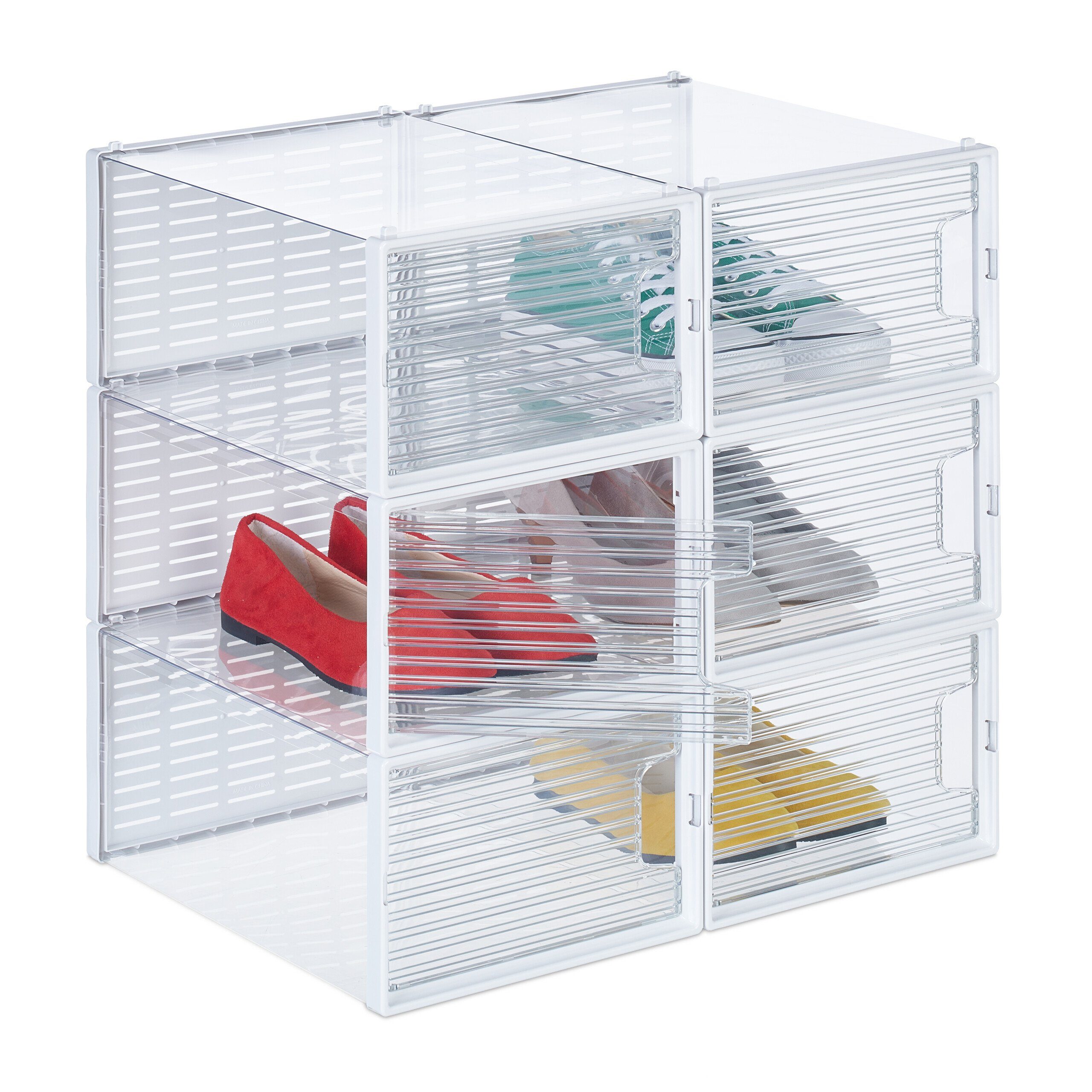 relaxdays Schuhbox 6er Set Schuhboxen volltransparent