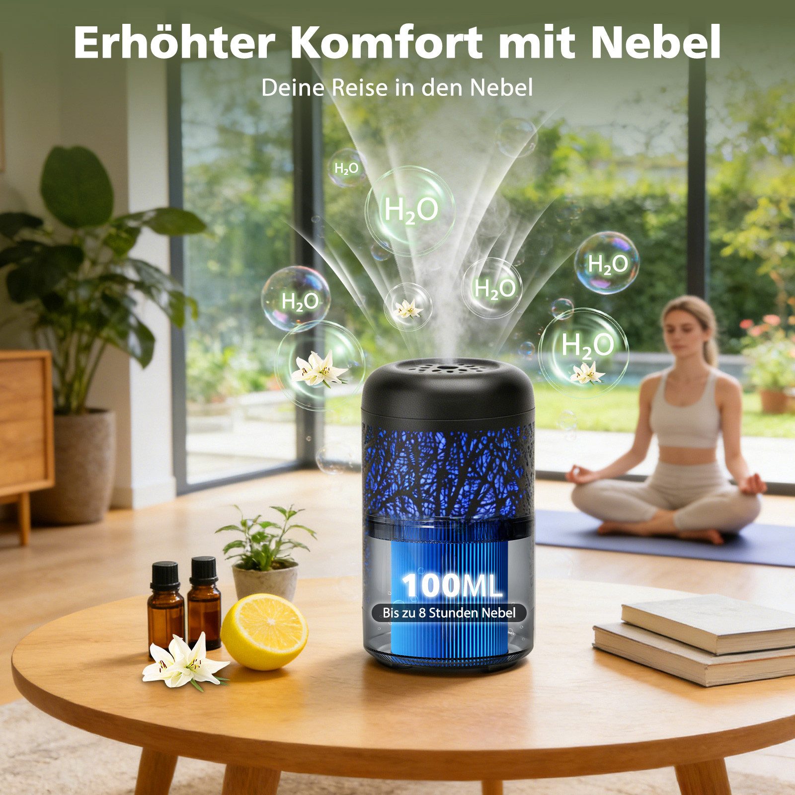 Aigostar Diffuser Aromatherapie Diffusor für ätherische Öle,100 ml Ultraschall-Diffusor, 0,10 l Wassertank, Luftbefeuchter für Schlafzimmer/Büro/Yoga