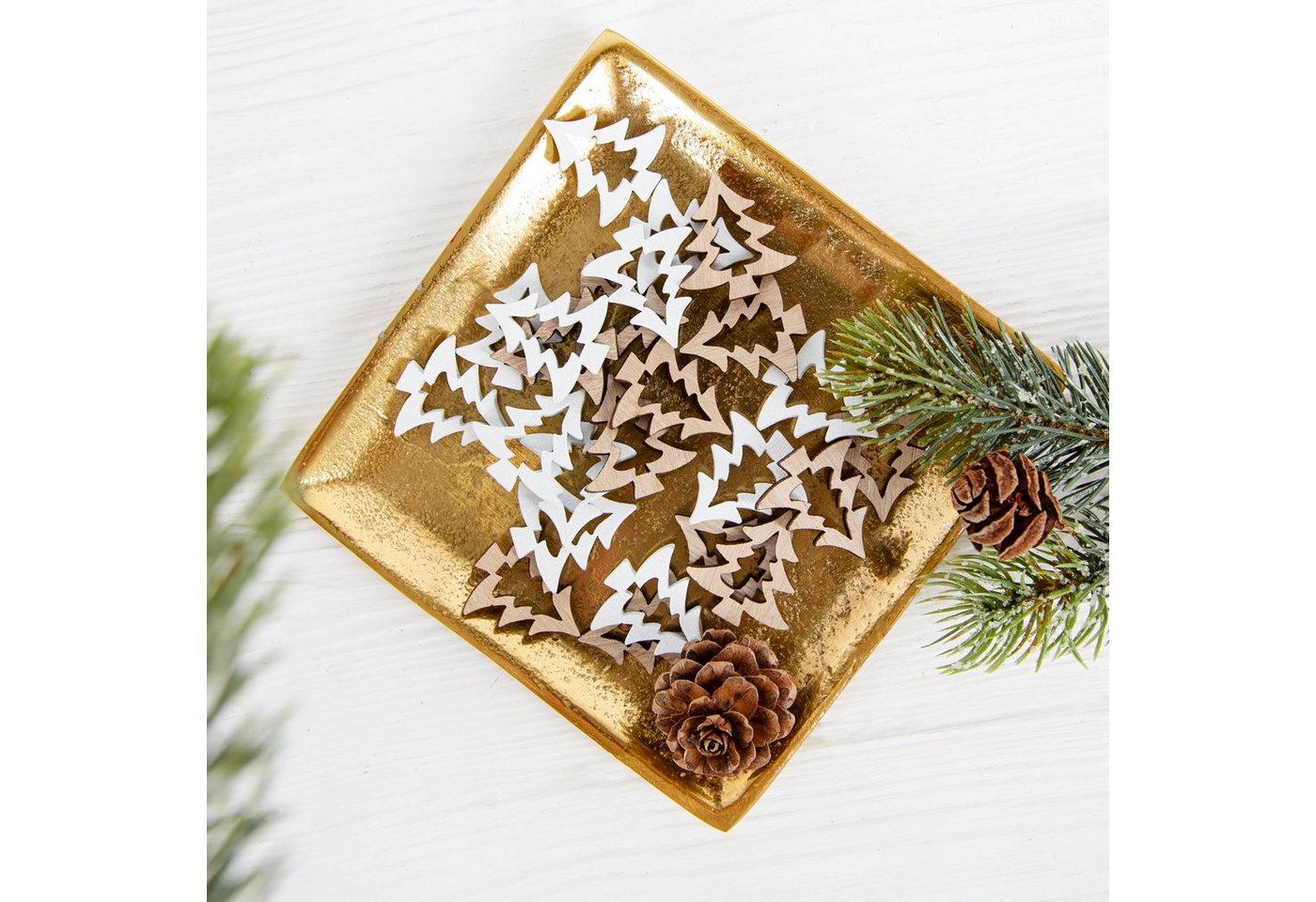 Thumbnail - Logbuch-Verlag Streudeko Weihnachtsdeko Set 24 Holz Streuteile Bäume 3 cm, (Set 24-tlg), Tannebäume in zwei Farben