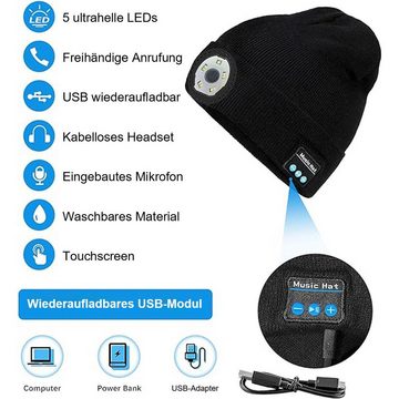 yozhiqu Strickmütze Neutrales kabelloses Bluetooth-Headset mit LED-Lichtkappe (1-St) Mit Touch-Tasten, wiederaufladbar über USB, Camping im Freien