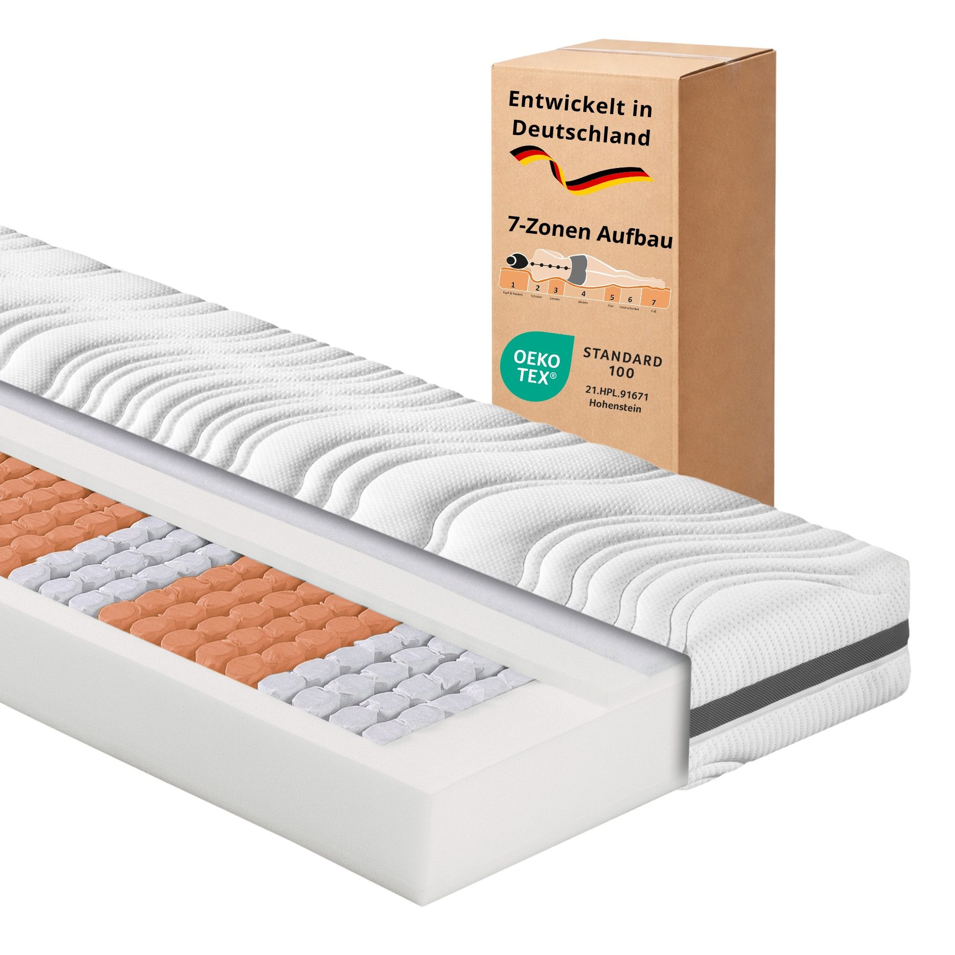 Federkernmatratze Comfort 130, in 90x200 cm, 140x200 cm und weitere Größen, sleepling, 18 cm hoch, mit 7-Zonen Kaltschaum Auflage und verschiedenen Härtegraden