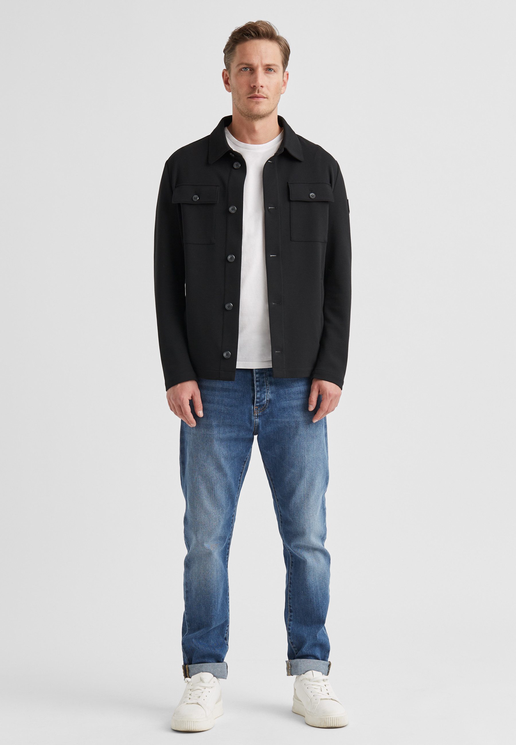 Milestone Hemdjacke MSOhio Herren Overshirt Übergangsjacke klassisch mit Logo Badge