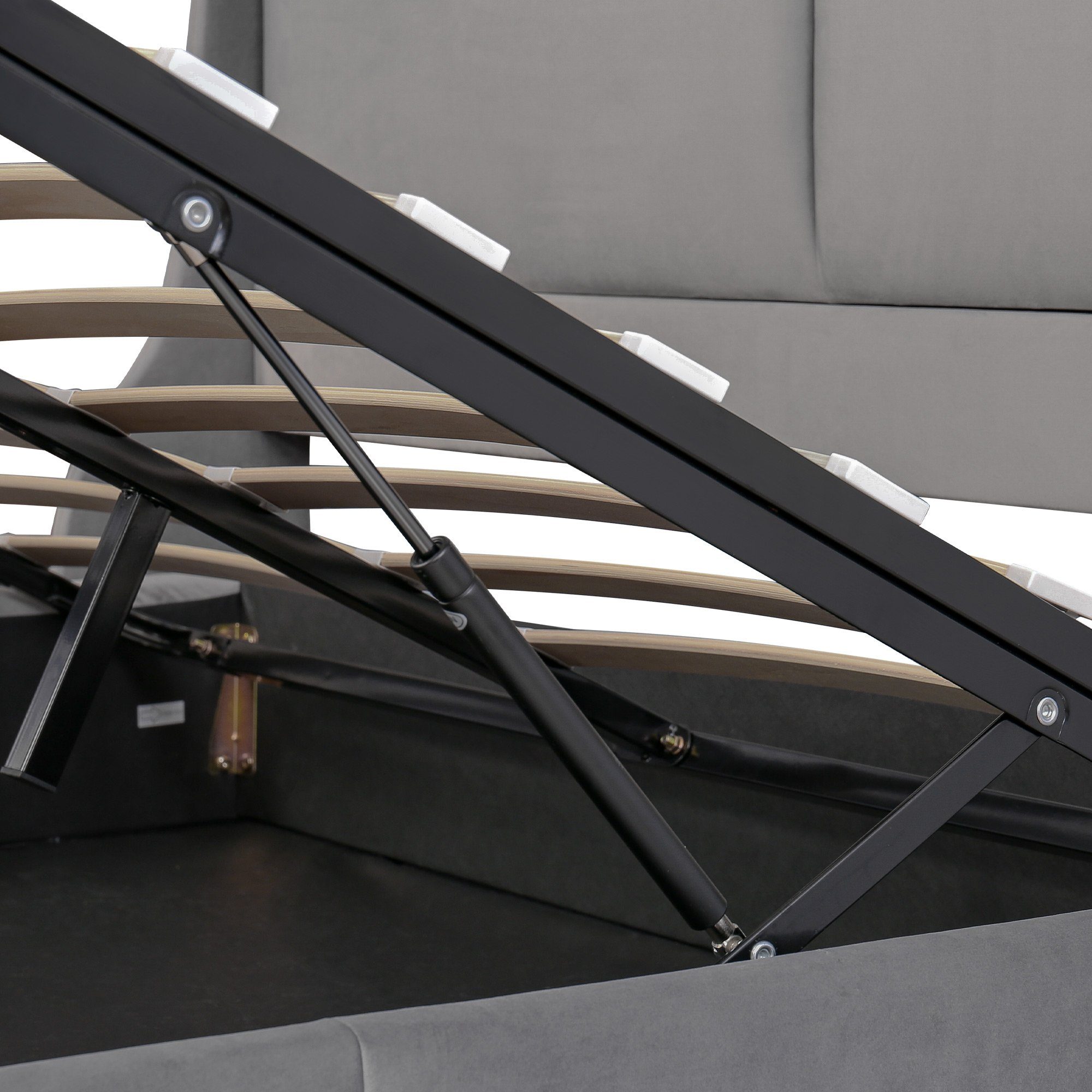 Boxspringbett (Polsterbett mit Lattenrost und Bettkasten), Doppelbett hydraulisches Funktionsbett, 180x 200 cm Bett, Samt