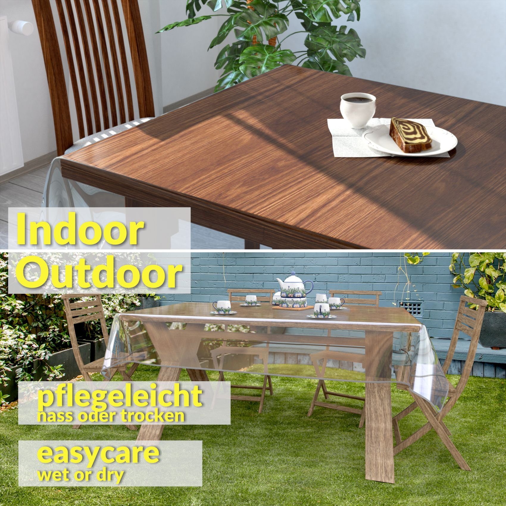 ANRO Tischdecke KLARA abwaschbar Tischfolie transparent Gartentischdecke 0,5mm (Einzelstück 1-tlg), wasserabweisend Durchsichtig Transparent Grau 100x140cm