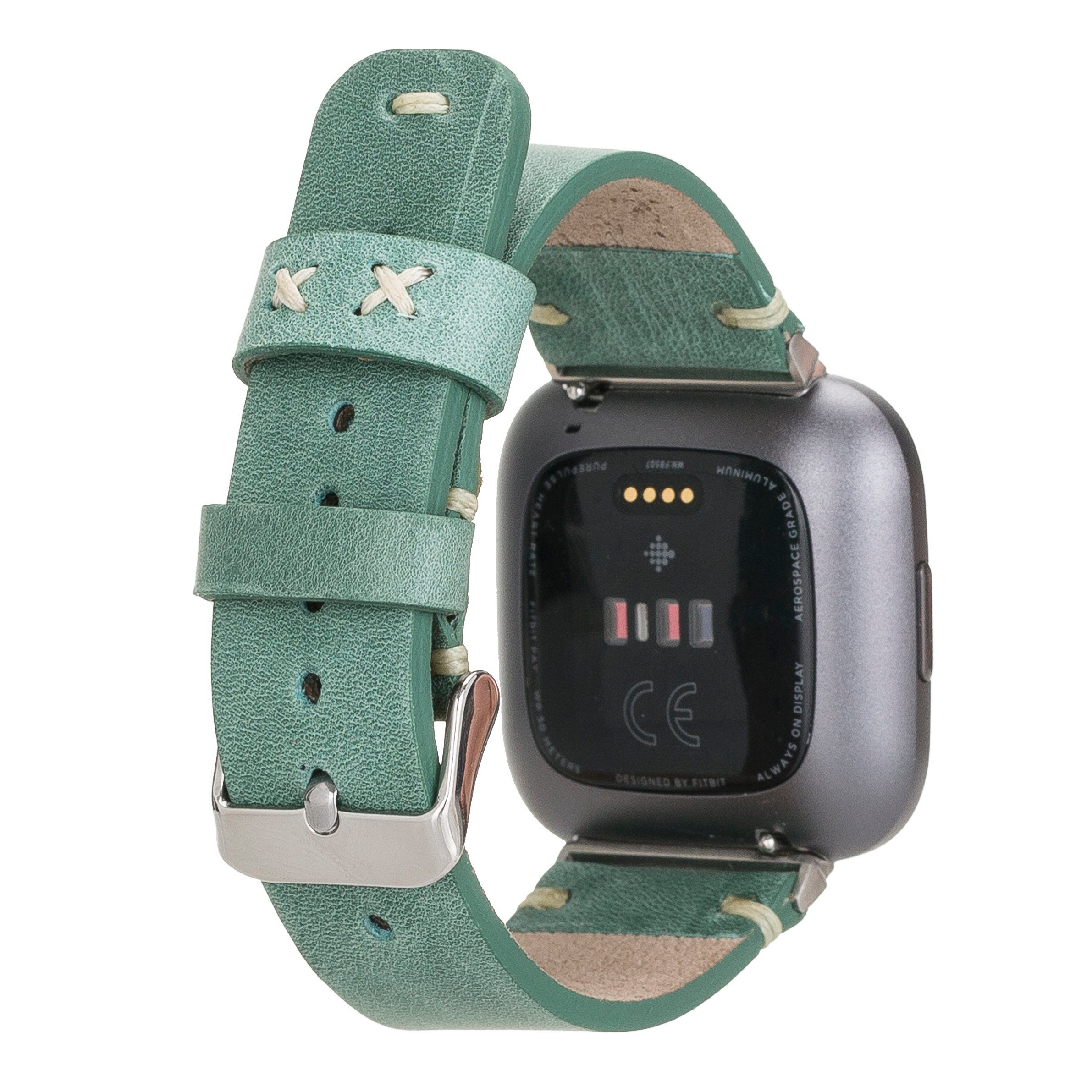 Renna Leather Smartwatch-Armband Fitbit Versa 4 / 3 / Sense & 2 Armband Echtes Leder Ersatzarmband TÜRKIS