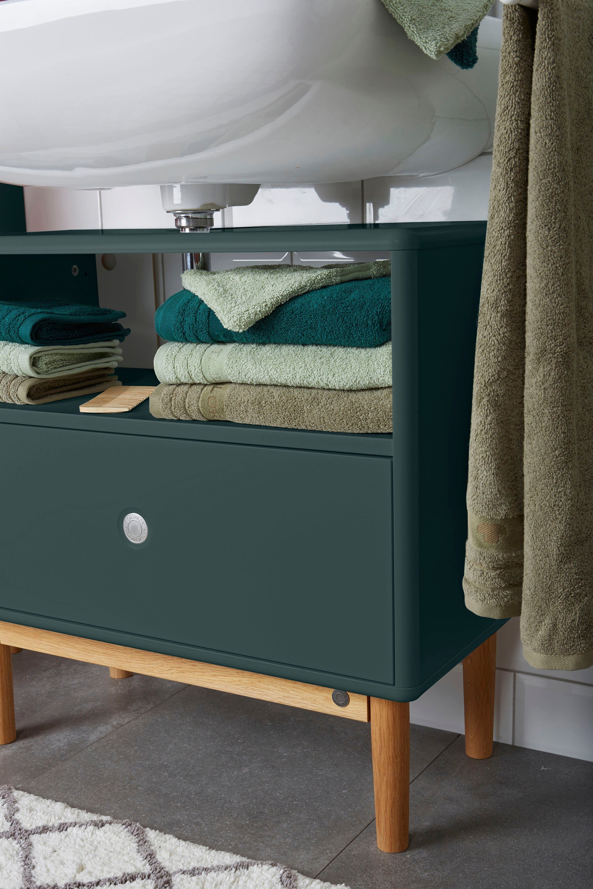 COLOR Waschbeckenunterschrank Schublade, Eiche, 65 BATH mit cm Breite Füßen Push-to-Open, mit in HOME forest TAILOR mit TOM