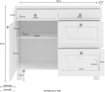 Kochstation Unterschrank KS-Osby (1-St) Kiefer massiv, Breite 100 cm, 1 Tür, 4 Schubkästen