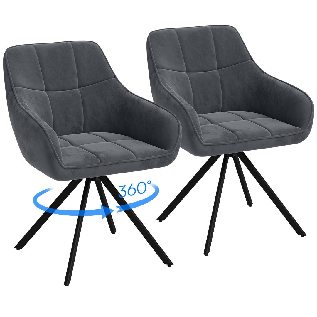 skølm Esszimmerstuhl Sköll Drehstuhl mit Samt-Bezug (2er Set, dunkelgrau, bis 150 kg), Küchenstuhl, höhenverstellbar & drehbar, verfügbar als 4er/6er Set