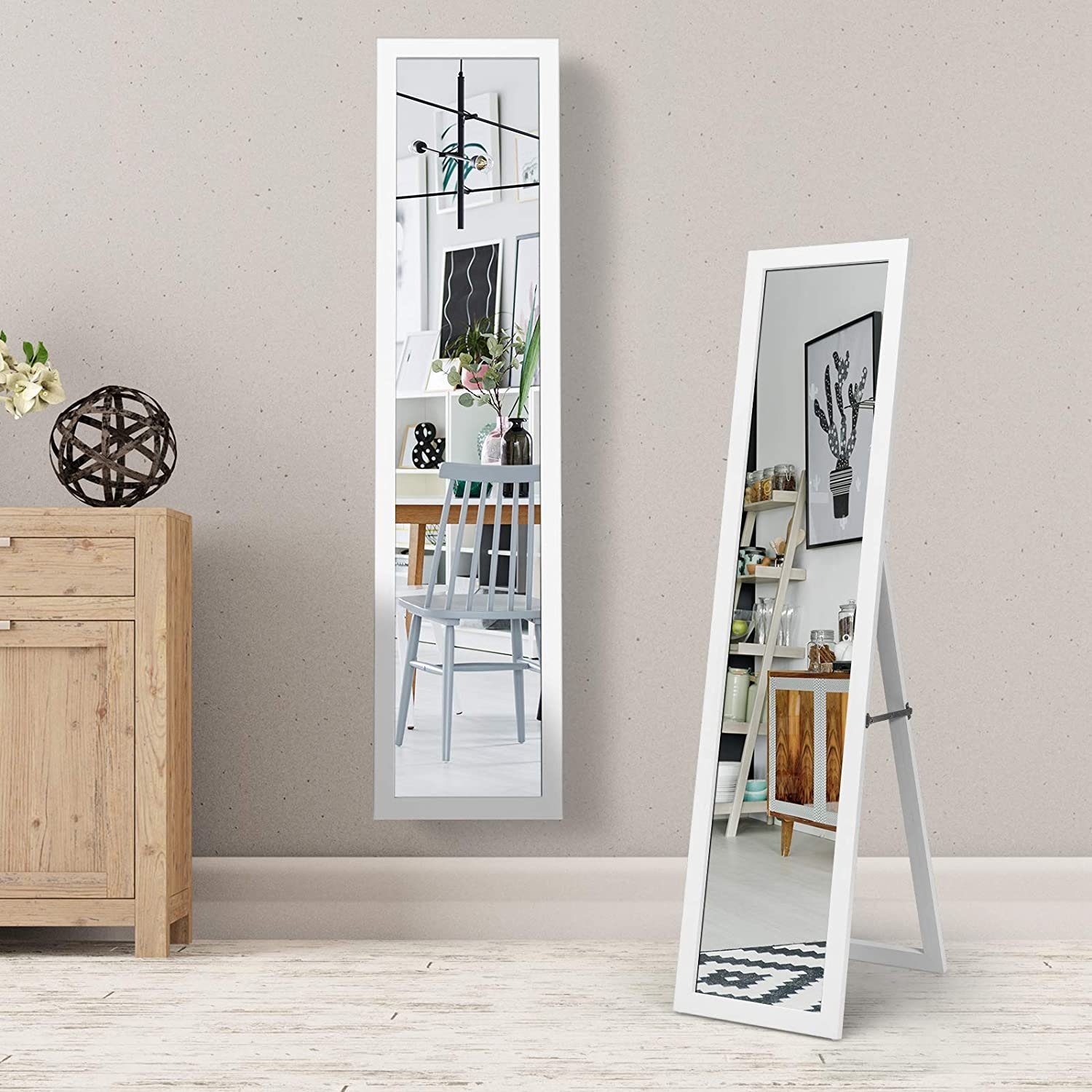 COSTWAY Ganzkörperspiegel, mit klappbarem Holzrahmen, stehend/hängend günstig online kaufen