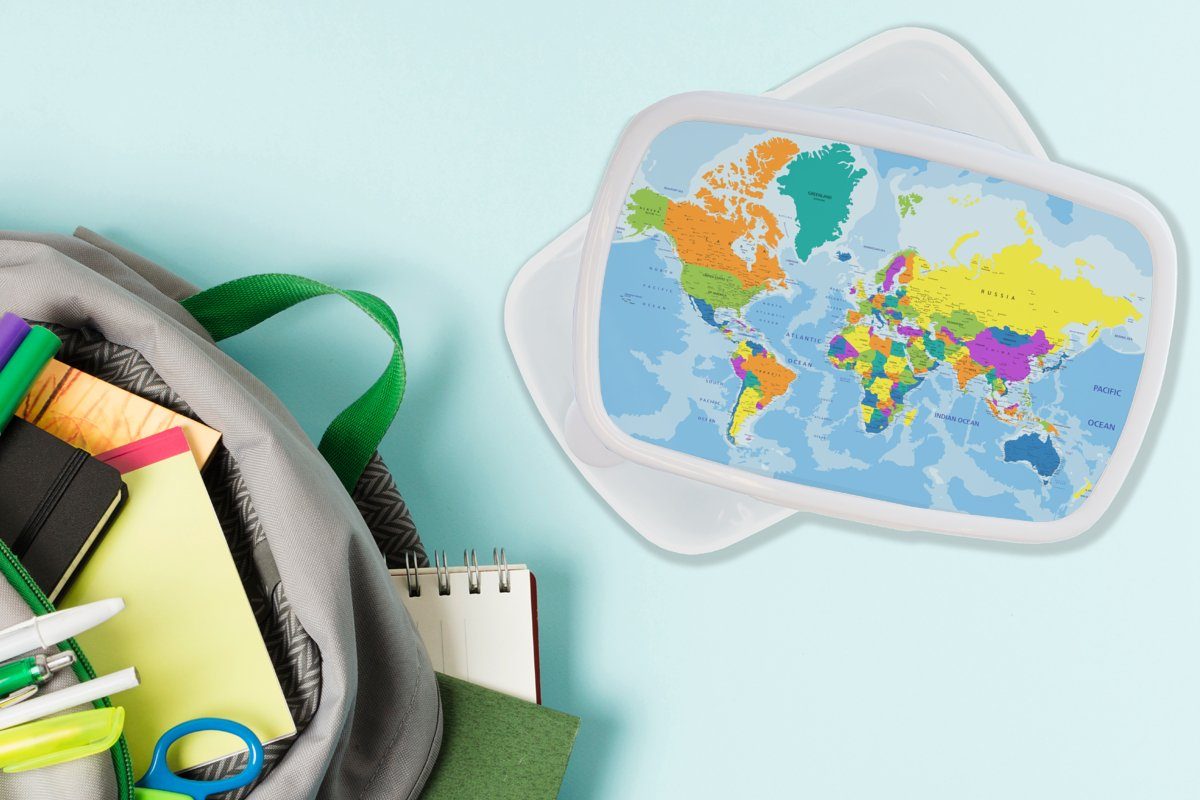- MuchoWow - Weltkarte Erwachsene, Jungen für Mädchen, Lunchbox - Mädchen - Farben Brotdose, Jungs und weiß Brotbox Buchstaben Kinder (2-tlg), für Kunststoff, - Kinder und