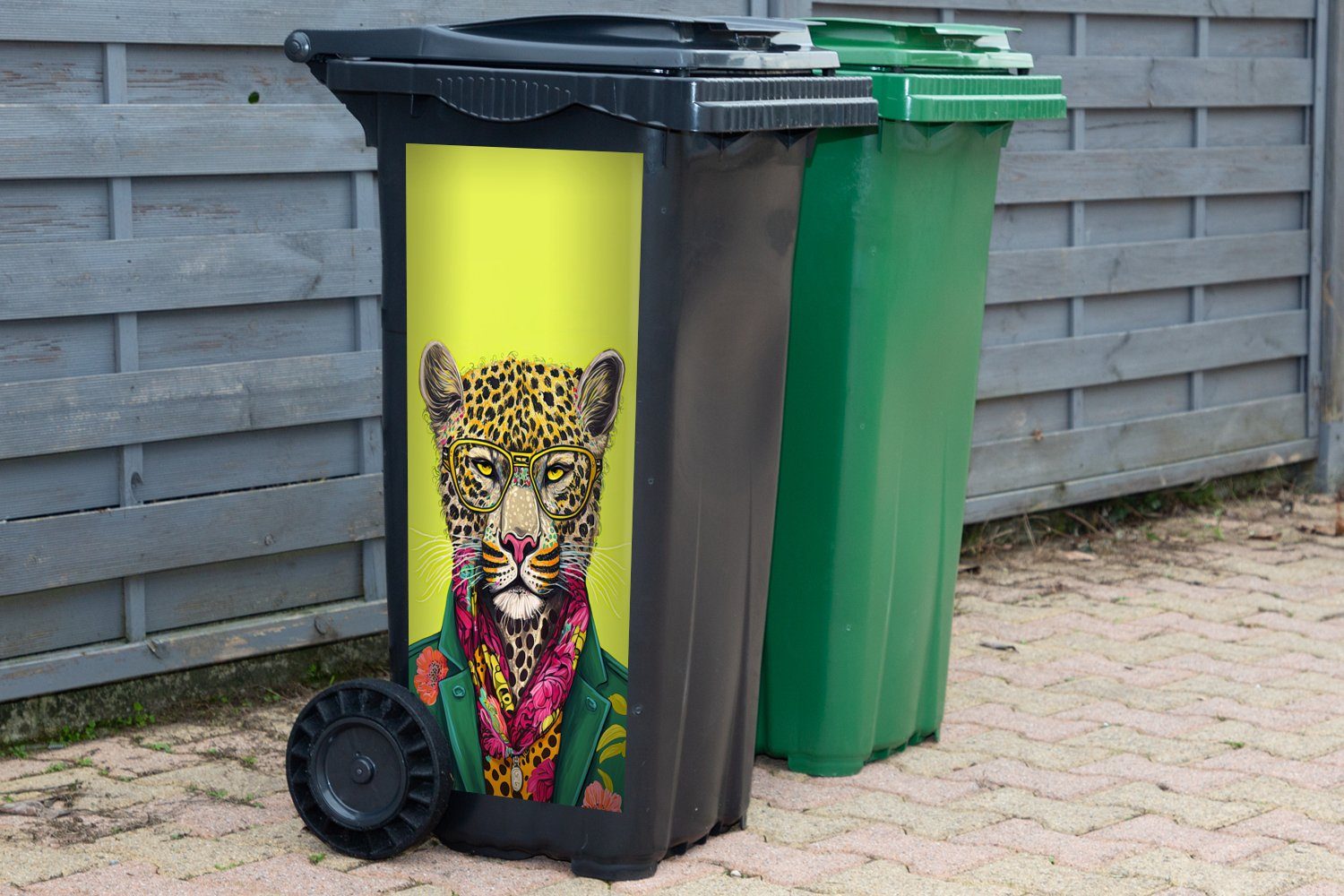 MuchoWow Wandsticker Panther Mülltonne, - (1 Brillen - Sticker, Tier Abfalbehälter St), Container, Mülleimer-aufkleber, - Farben