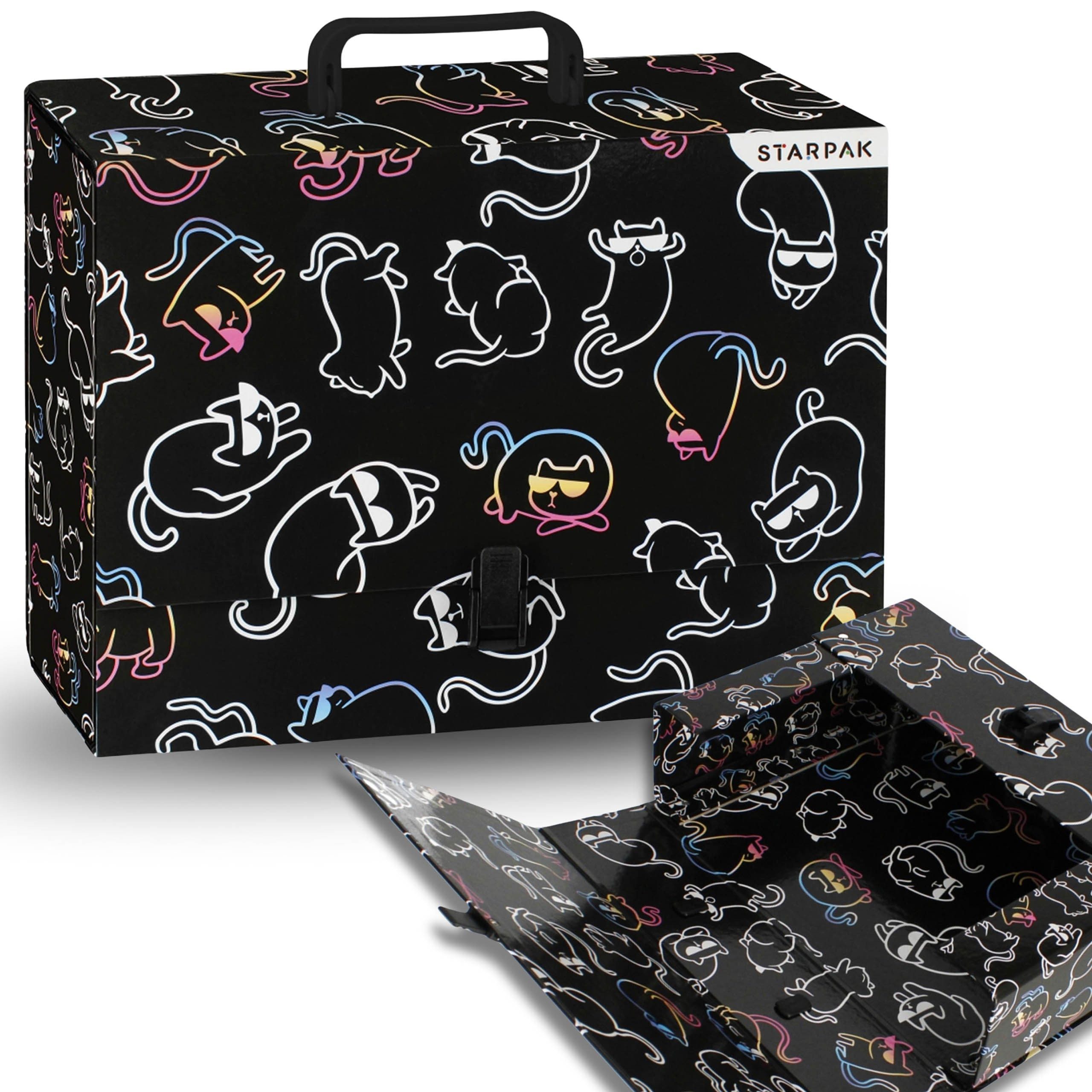 Sarcia.eu Handarbeitskoffer Schwarzer Kinder Handarbeitskoffer mit Griff, mit Katzen A4 10 cm