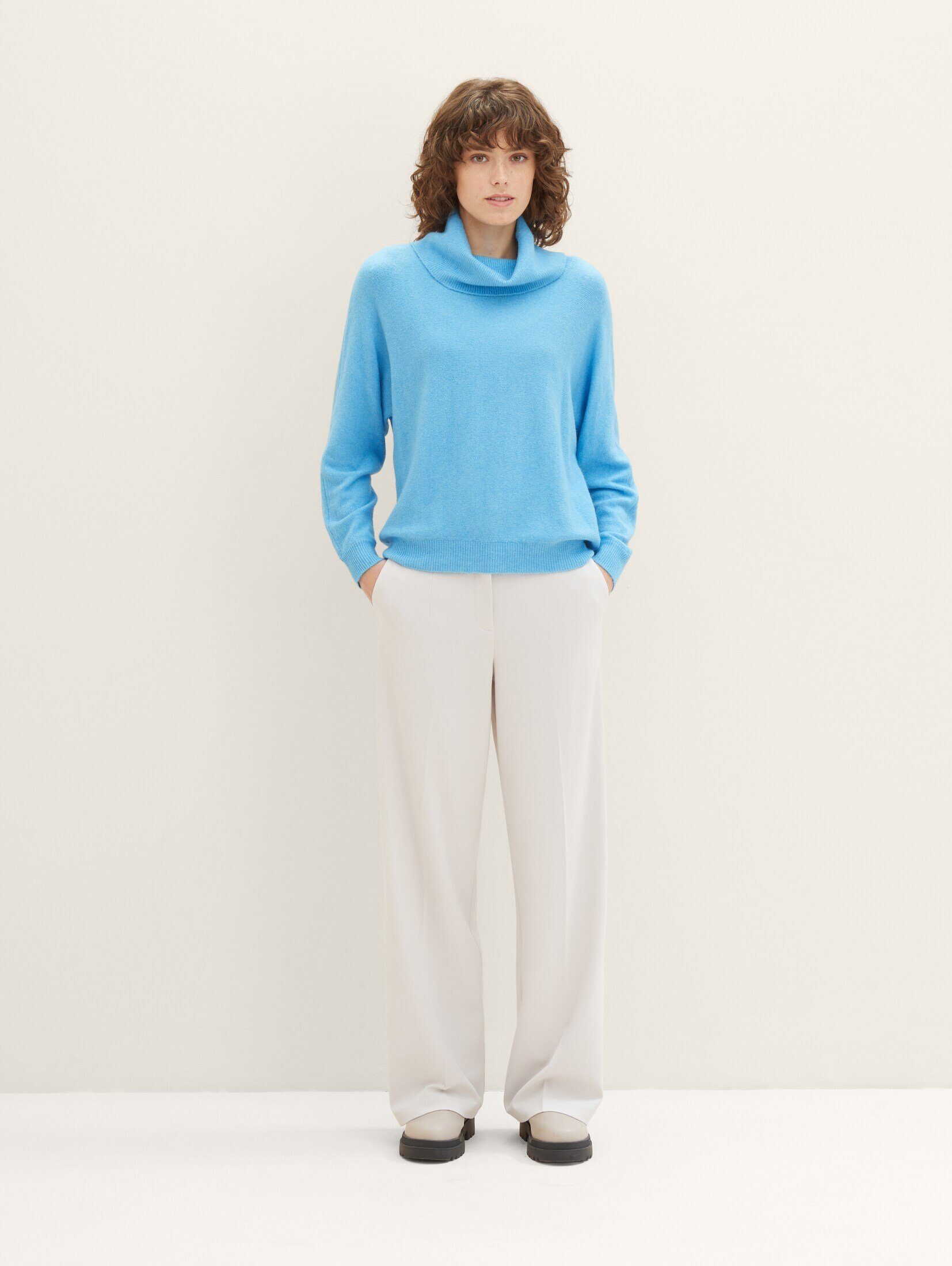 Light Blue Rollkragen mit Clear TAILOR Strickpullover Melange TOM Strickpullover