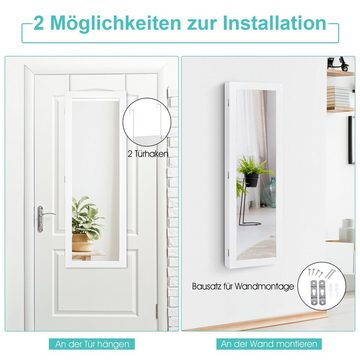 COSTWAY Schmuckschrank mit Ganzkörperspiegel, hängend, mit Haken, weiß