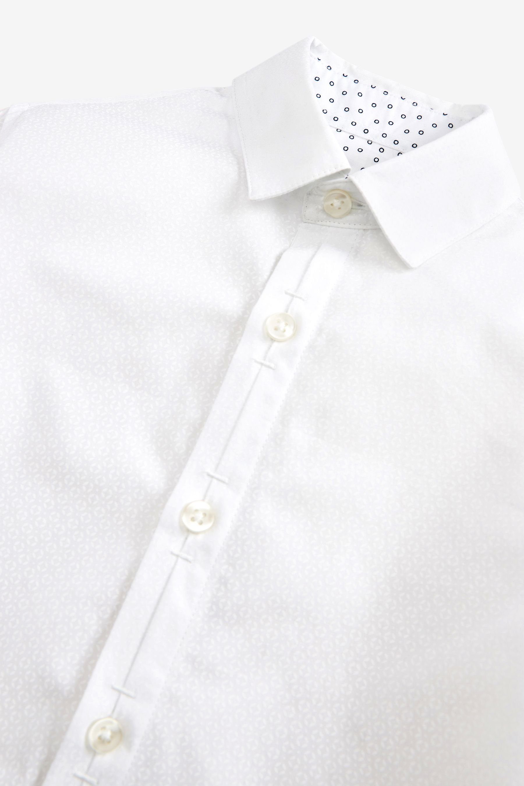 Next Langarmhemd Langärmeliges Anzughemd White (1-tlg) mit Ton-in-Ton-Geomuster