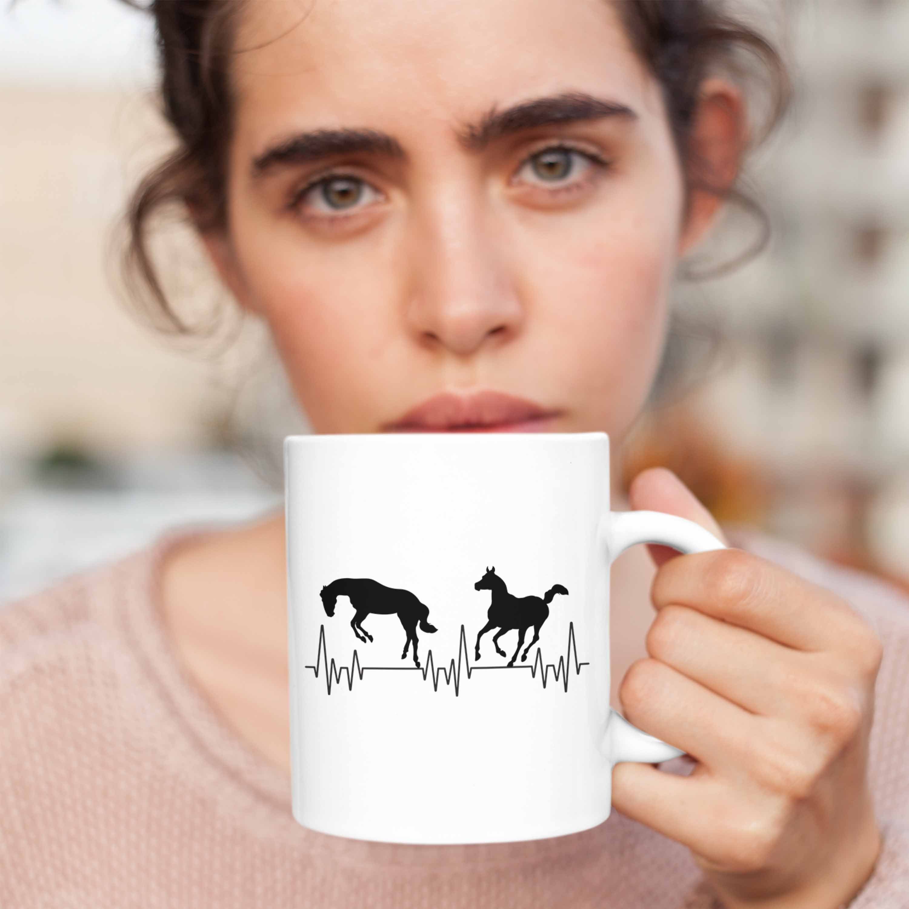 Trendation Reiten Hobb Tasse - Pferde Tasse Geschenk für Reiterin Herzschlag Trendation Weiss