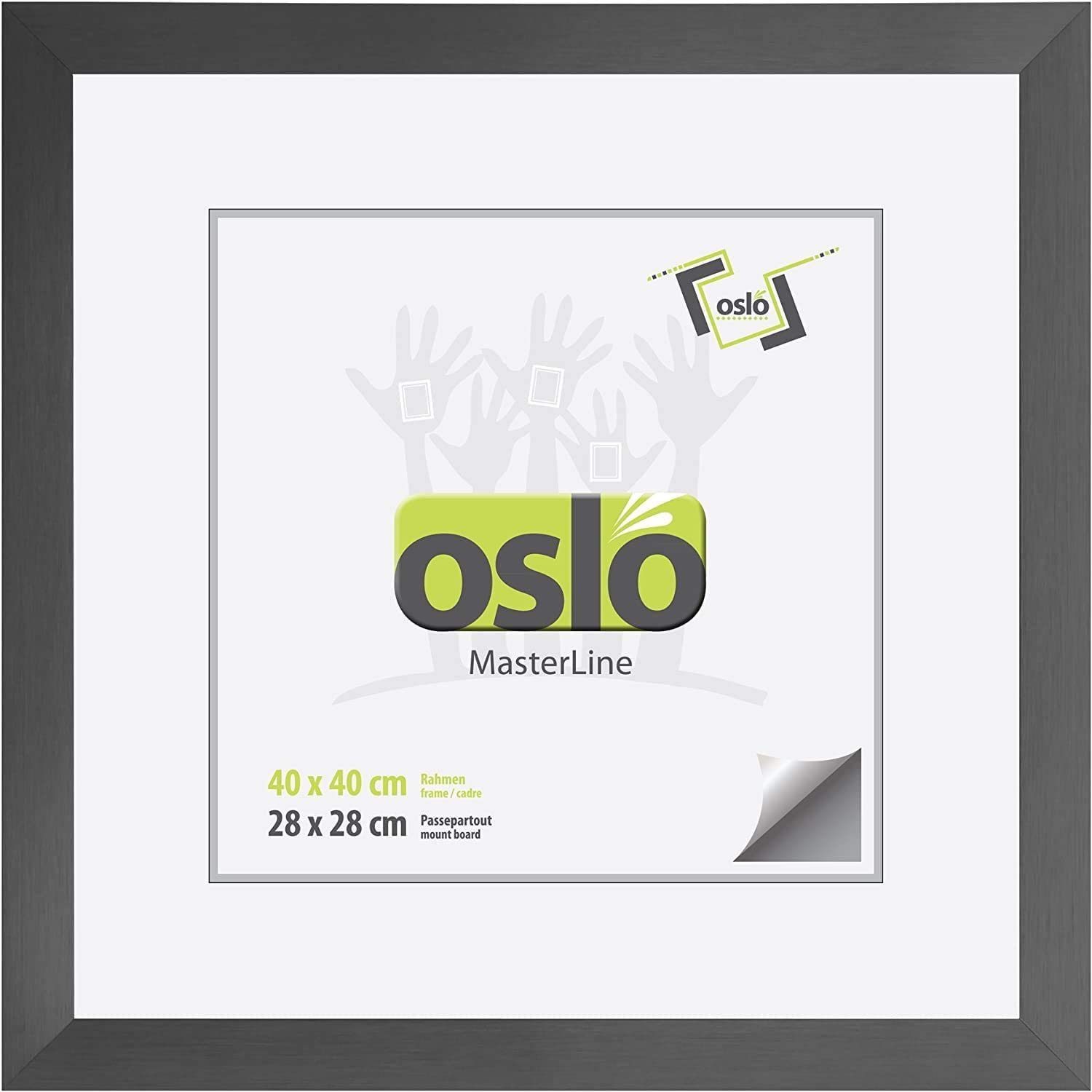 Oslo MasterLine Einzelrahmen Bilderrahmen quadratisch Aluminium gebürstet 3 cm breit, 40x40 graphit, Alu, perfekt für Bilder mit Passepartout