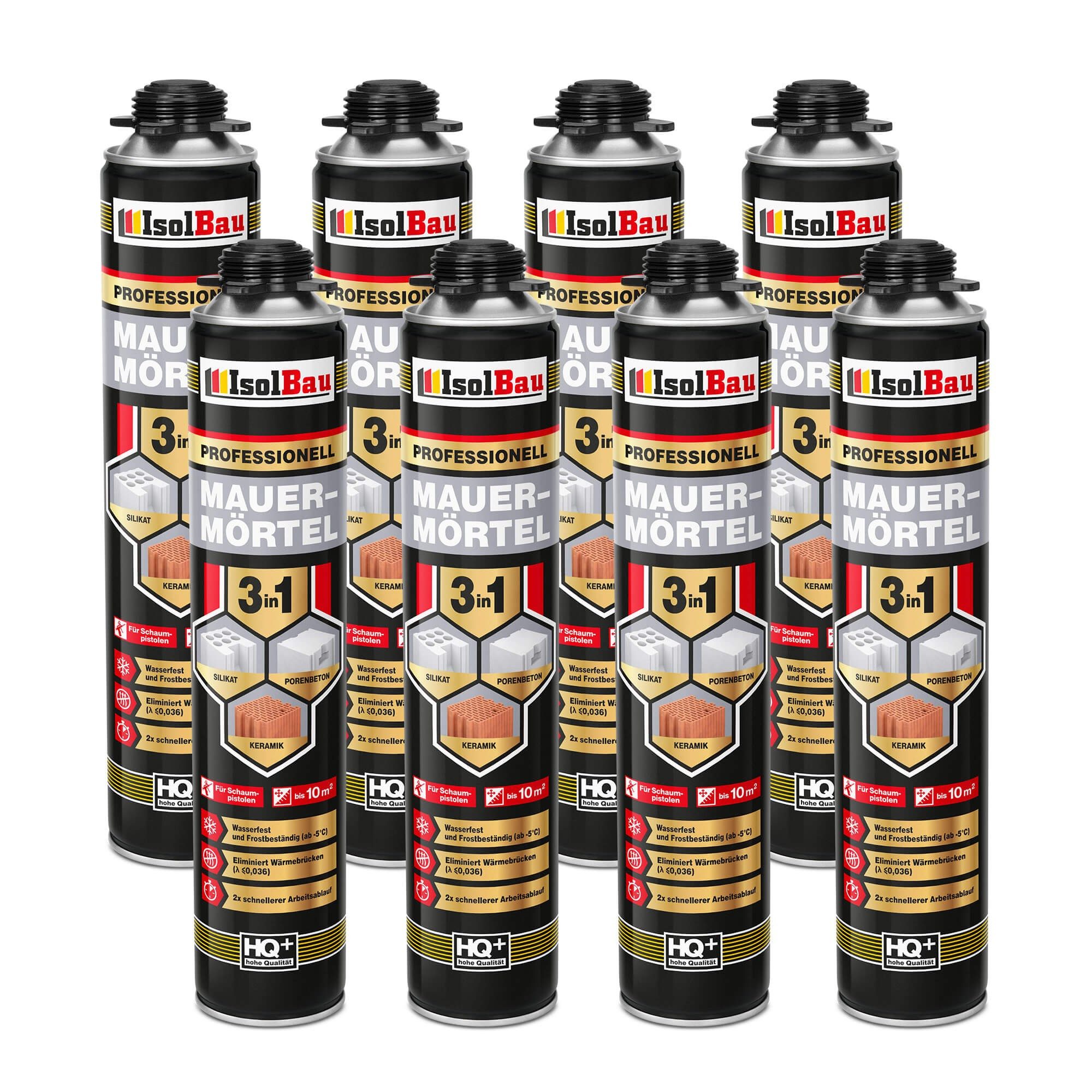 None Mörtel Mauermörtel Pistolenschaum 8 x 750ml Montageschaum Klebeschaum 3in1, 2x schnelleres Mauern im Vergleich zur herkömmlichen Methode