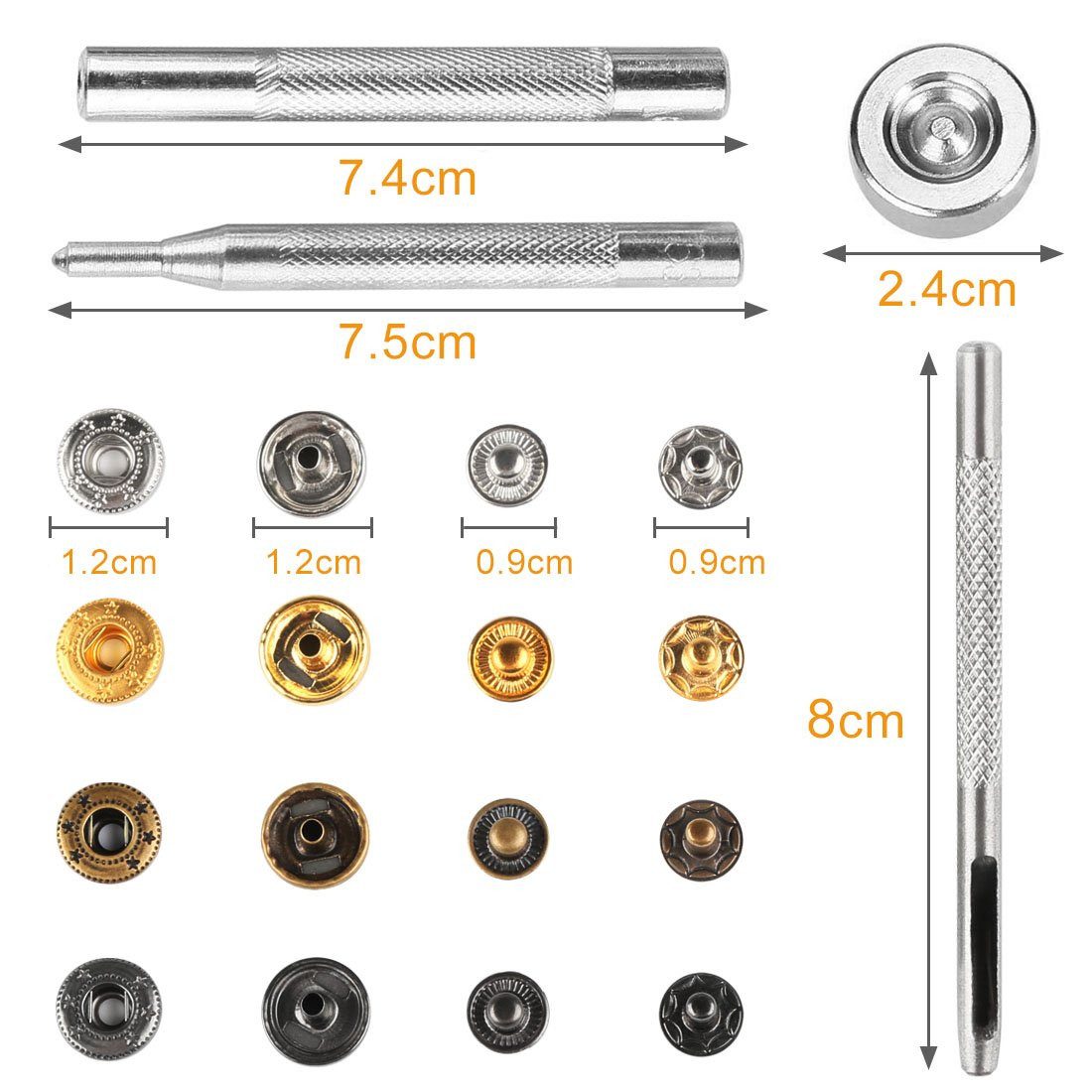 FOUORTUNATE-BEE Druckknopf 120 Stück Druckknöpfe Befestigungen Druckknöpfen aus Kupfer, für Geldbörse, aus Leder, Craft Jacket (12 mm)