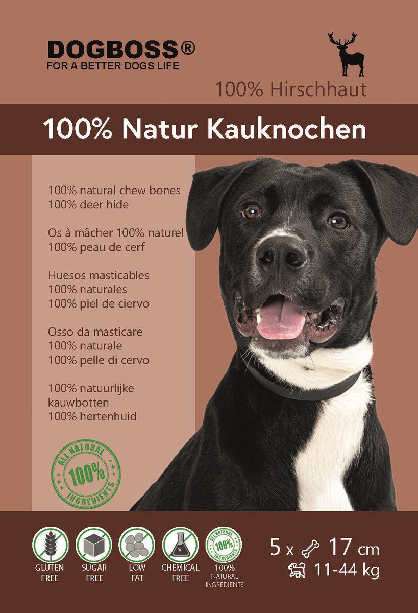 DOGBOSS DOGBOSS 100% Natur Kauknochen Pferd oder Hirsch – Hypoallergen 100% Hirsch 17 cm, Snack für: Hunde, Angaben unterliegen den für Naturprodukte üblichen Schwankungen.