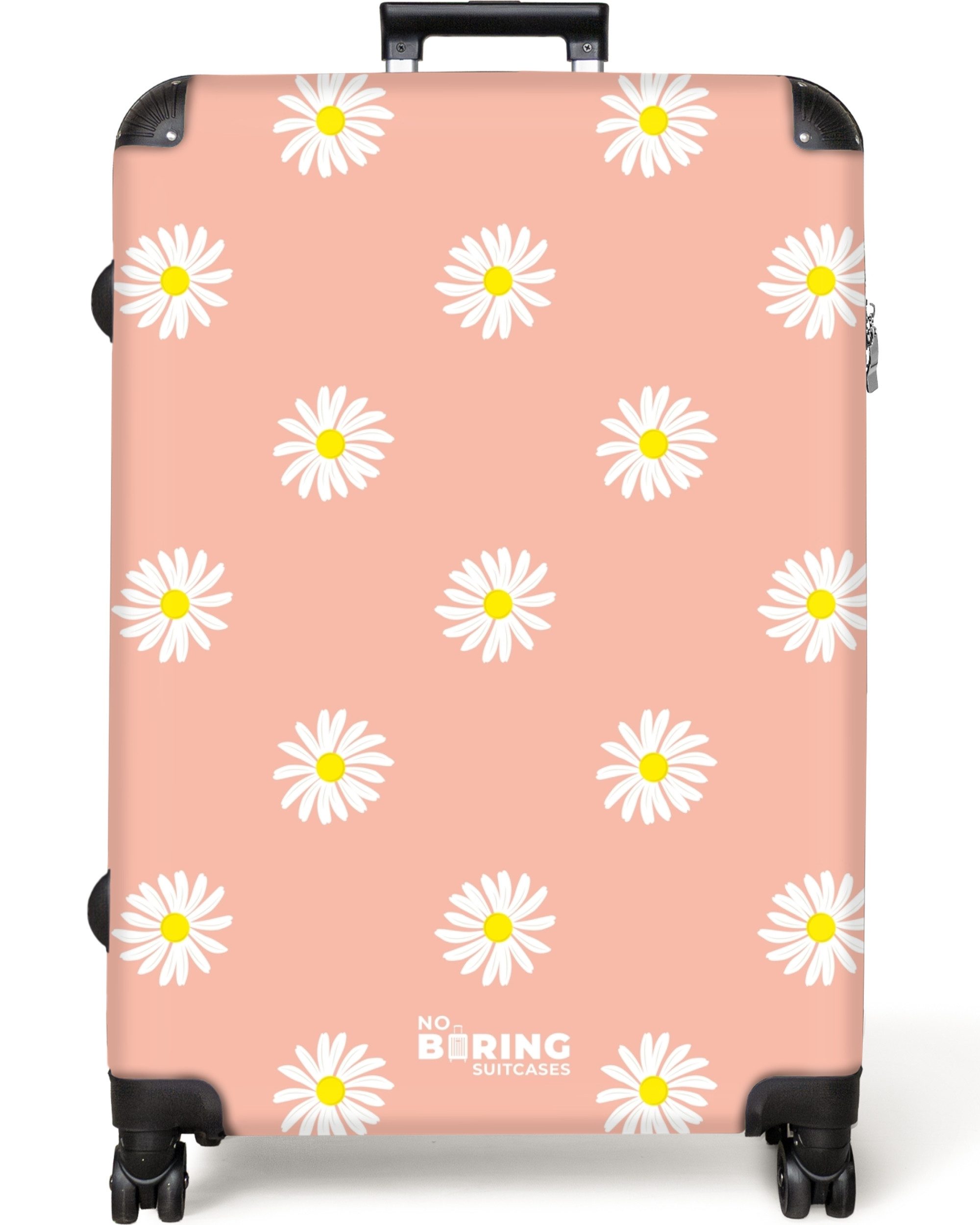 NoBoringSuitcases.com© Hartschalen-Trolley Pastellorange mit Gänseblümchen günstig online kaufen