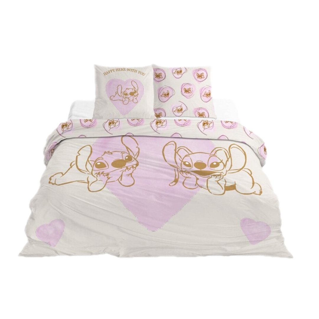 Lilo & Stitch Bettwäsche Bettbezug Set 240 × 220 cm + 65x65 cm mit zwei Kissenbezügen, 3 teilig