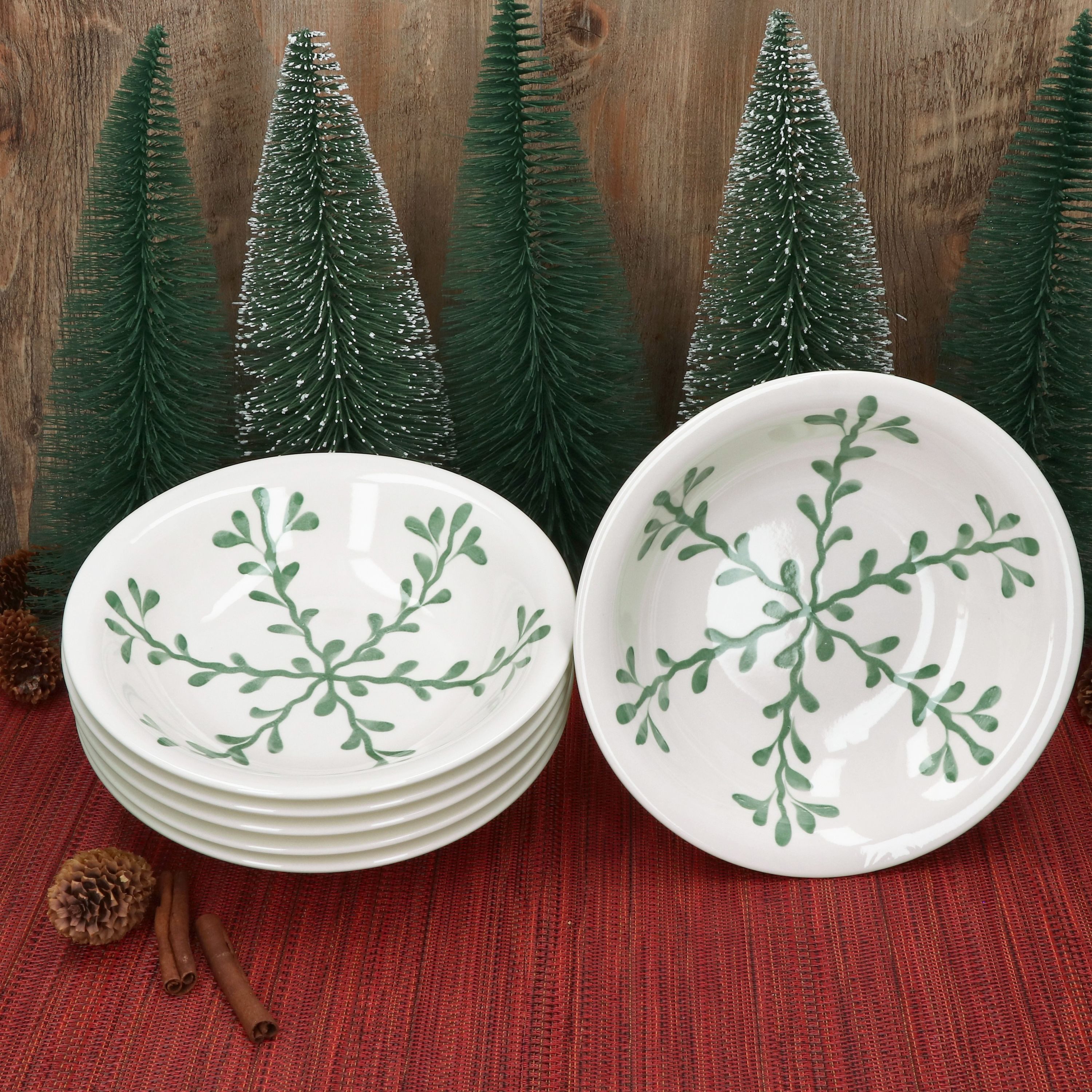 MamboCat Suppenteller 6x Wald grün Suppenteller 400ml tiefe Teller Pasta Salat Dessert, Weihnachtsgeschirr, Weihnachten, Weihnachtsset, Geschirr