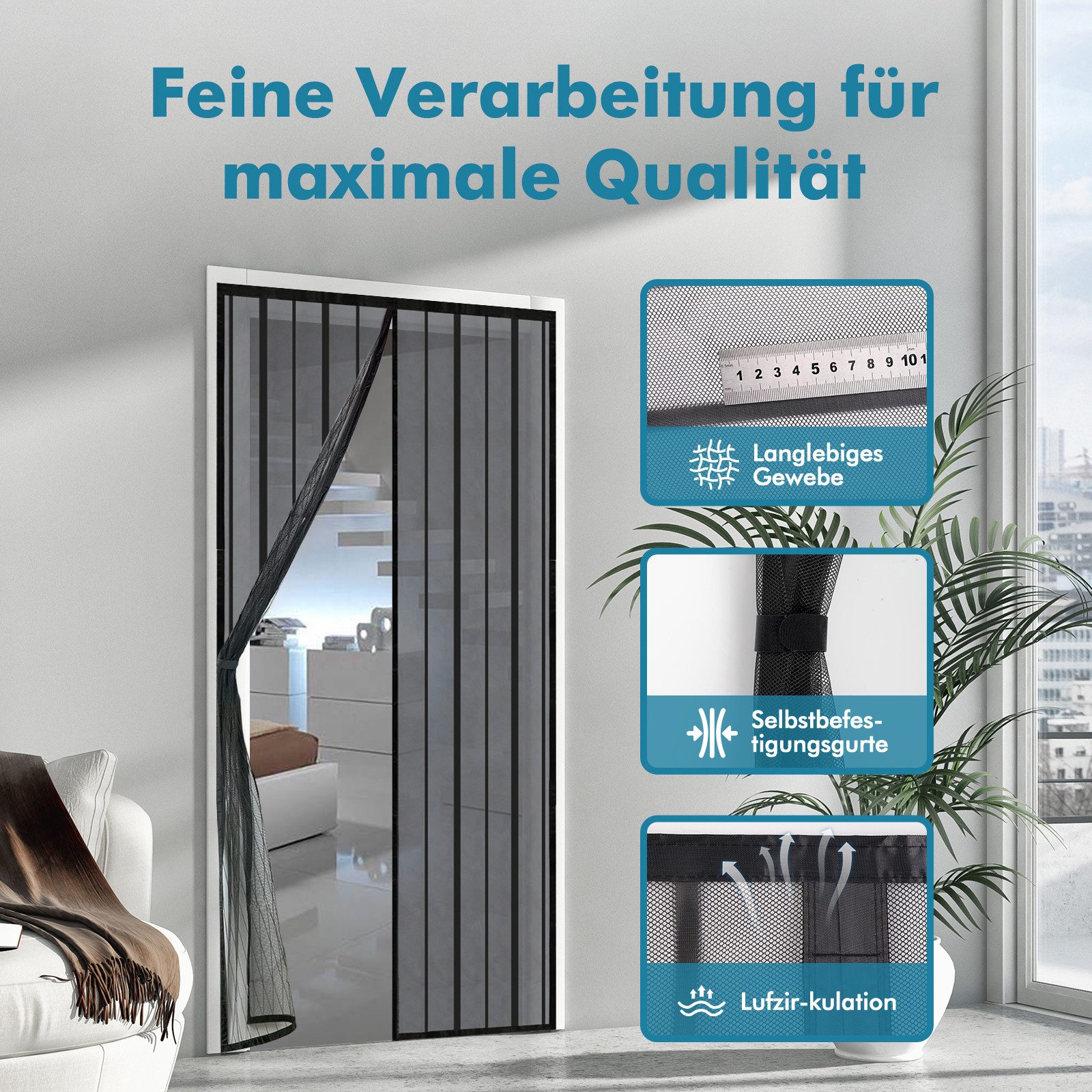 Sekey Insektenschutz-Tür Fliegengitter für Balkontür Schwarz, magnetisch, ohne Bohren, Mückenschutz, passend auch für Terrassentür