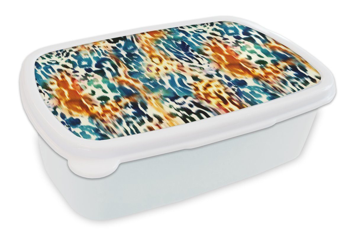 MuchoWow Lunchbox Orange - Blau - Tiermuster - Muster, Kunststoff, (2-tlg), Brotbox für Kinder und Erwachsene, Brotdose, für Jungs und Mädchen weiß