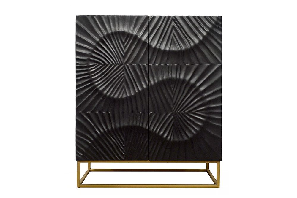 riess-ambiente Highboard SCORPION 120cm schwarz, Massivholz · Schrank · 3D Schnitzereien · Handarbeit · Wohnzimmer