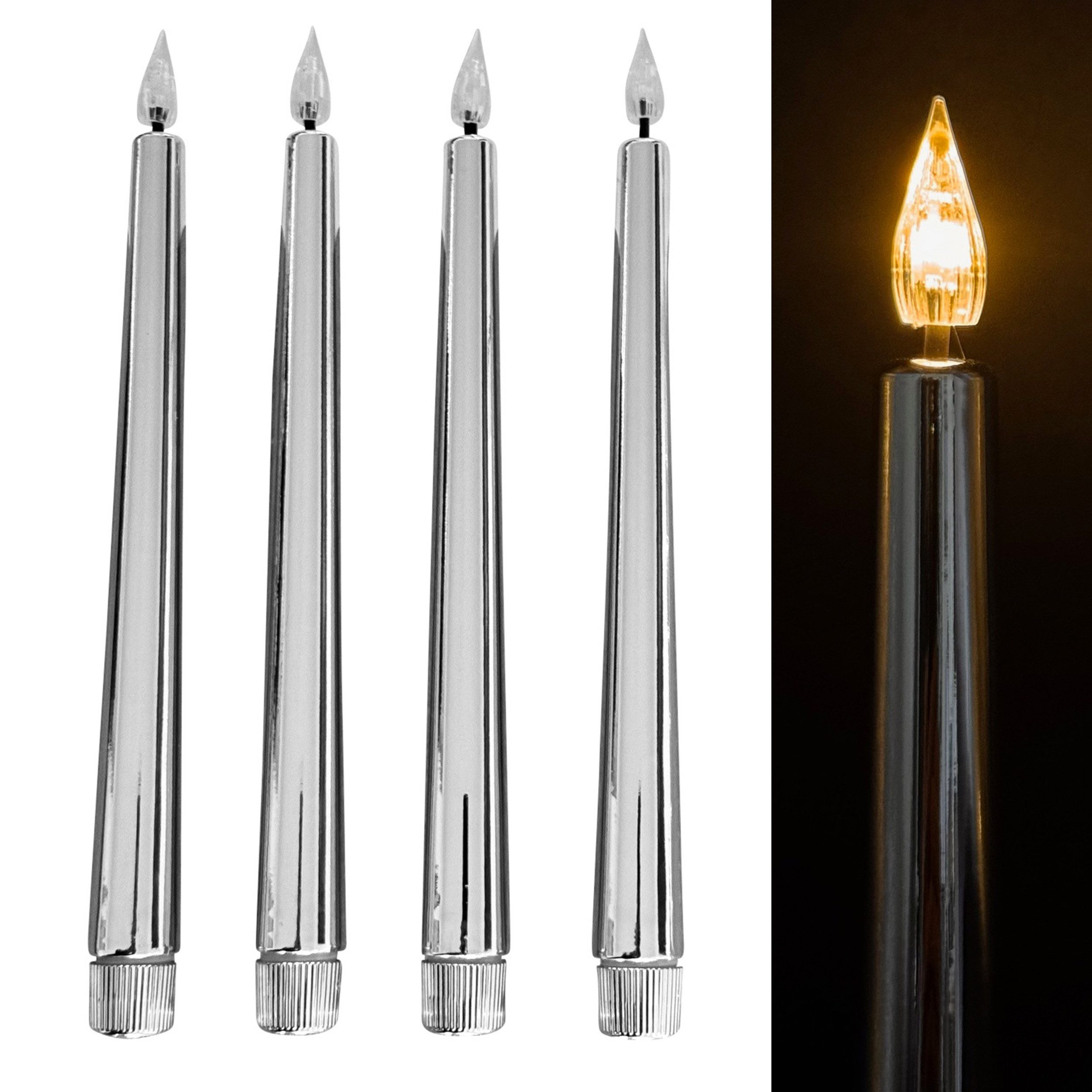 Online-Fuchs LED-Kerze 4 LED Stabkerzen im Metallic-Design mit Acrylflamme günstig online kaufen