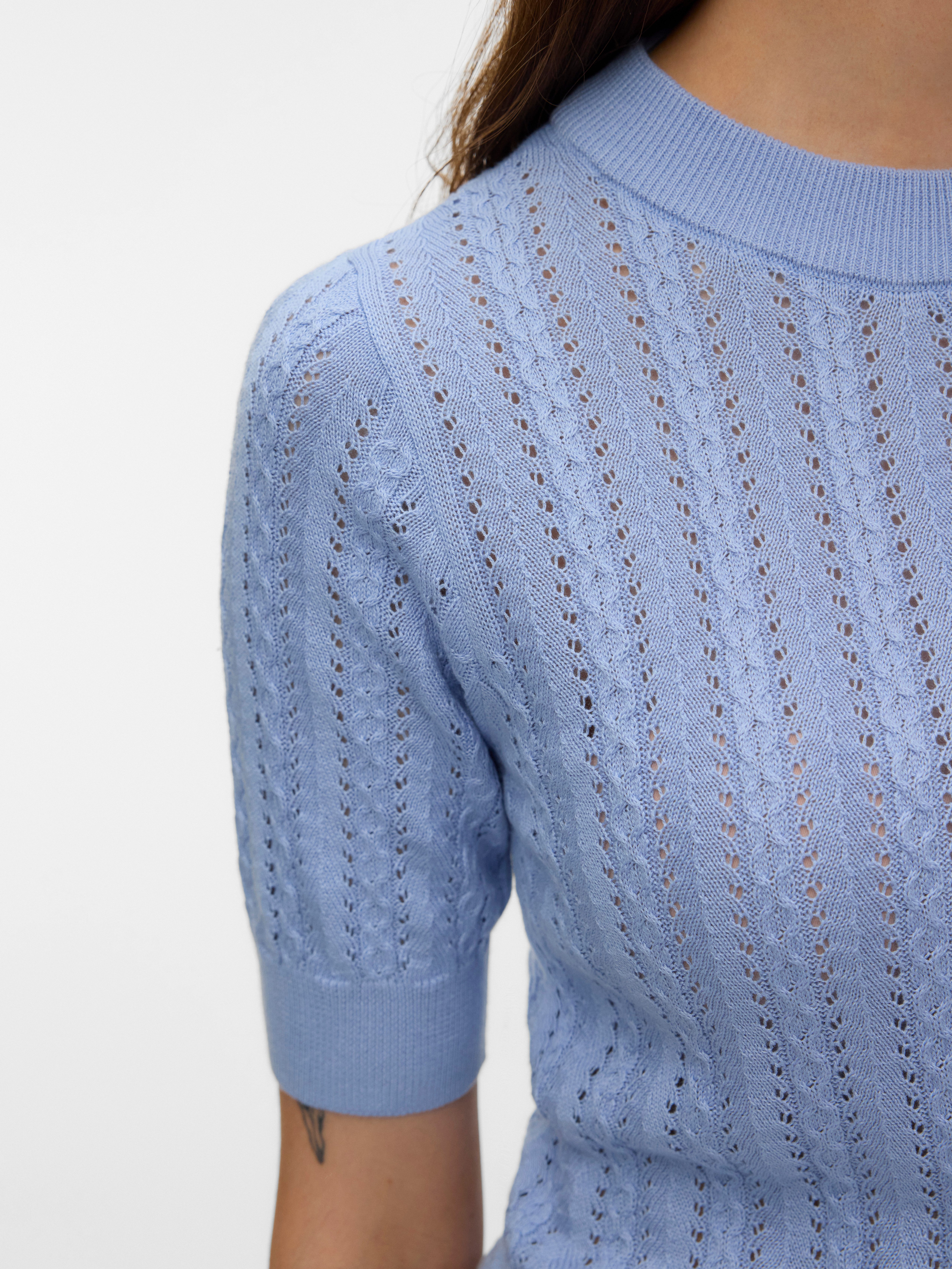 Vero Moda Kurzarmpullover VMMORENA 2/4 O-NECK PULLOVER GA BOO REP mit Struktur-Strickmuster, figurbetont