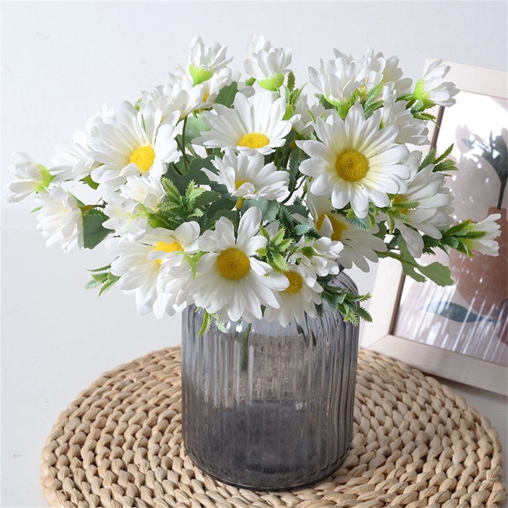 5Sträuße Rouemi, Kunstblumenstrauß Blumenarrangement, weiß Hochzeitsdekoration Blume, Chrysantheme Künstliche