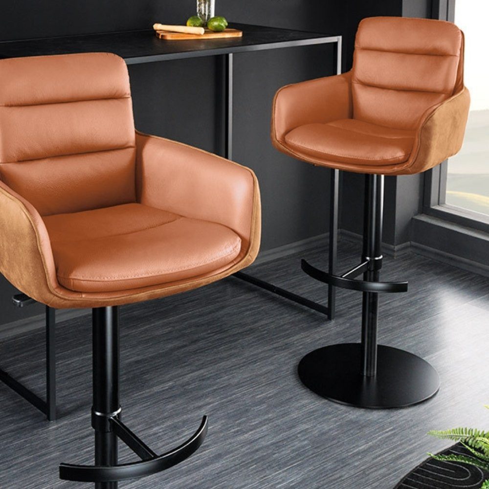 LebensWohnArt Stuhl Echtleder Barstuhl CHARLES cognac höhenverstellbar drehbar Armlehnen